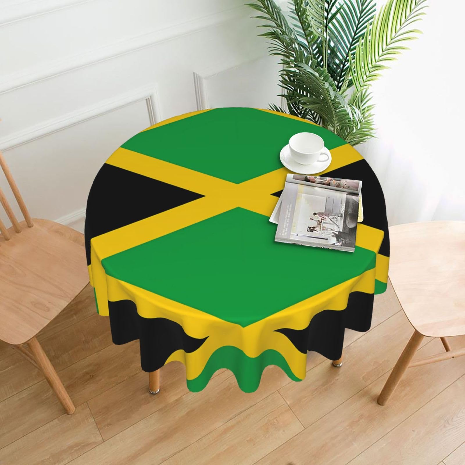 YYHWHJDE jamaica flag Prints Round Decorative Tablecloth 60in - High-Grade Polyester Throw for Elegant Dining & Festive Gatherings