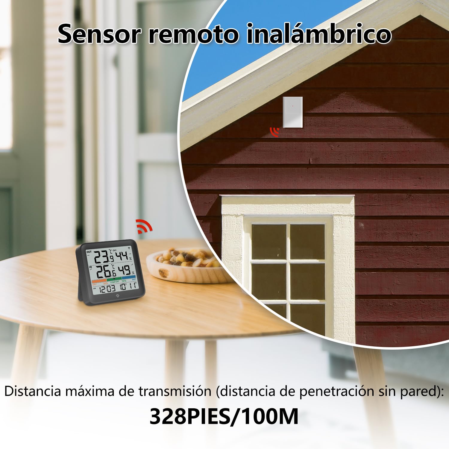 VOCOO Termómetro Para Interiores y exteriores Higrómetro Monitor de Humedad Medidor de Temperatura Digital Estaciones Meteorológicas con Retroiluminación LCD Reloj Fecha Valor Mínimo/Máximo