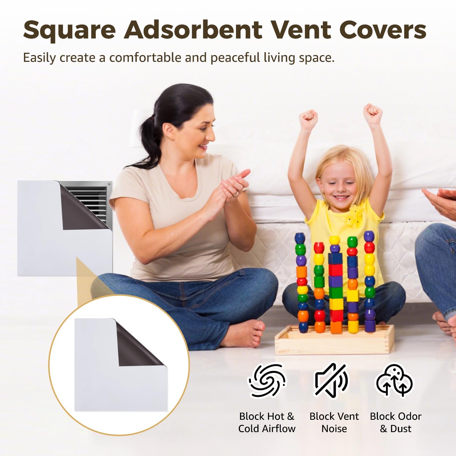 Photo 1 of 4 Pcs Square Adsorbent Vent Covers, 13.6x13.6" Adsorbent Covers for Temperature Control & Noise Reduction, Flexible Vent Blockers for Ceiling, Floor, Register, Heater, HVAC Vents