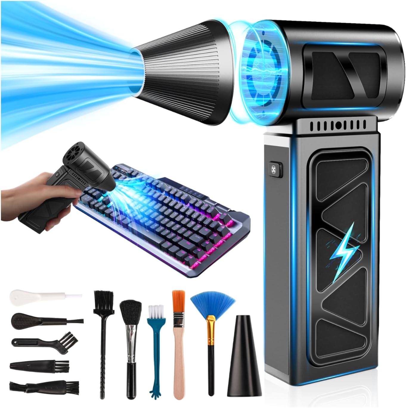 Upgraded Compressed Air Duster, 360000 RPM Electric Air Duster with Powerful Motor, Rechargeable Battery, 5-Gear Cordless Mini Blower Jet Turbo Fan, Dust Blower for PC Keyboard Car Dryer Desk