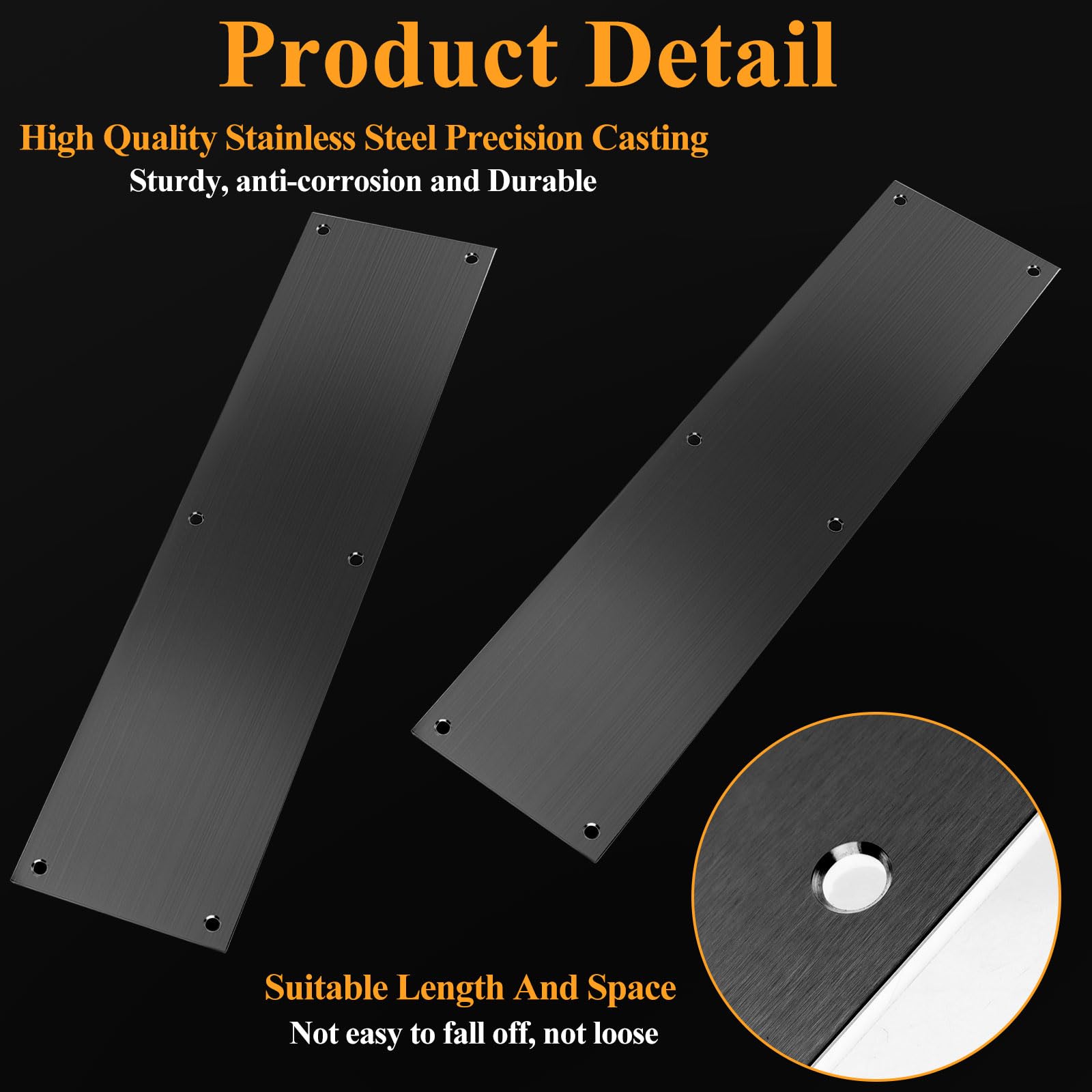 2 placas de empuje para puerta de acero inoxidable de 15 x 3.5 pulgadas, placa de empuje de puerta, placa de puerta cepillada con 12 tornillos para accesorios interiores y exteriores (negro)