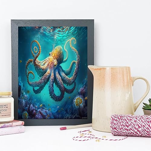 Miniatura 2 de Kit de arte de diamantes de pulpo submarino para adultos, pintura de diamante completo con diamantes, pintura de diamantes con diamantes, pintura de