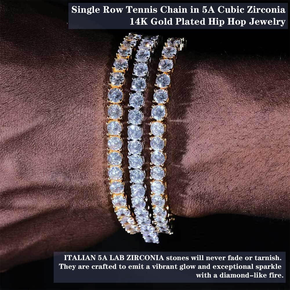 ITALIAN 5A LAB ZIRCONIA Tennis Bracelet for Men | 14K Gold Plated 925 Silver Bold Statement Jewelry | 3mm 4mm 5mm Width Options | Men's Diamond Bracelet, Gold & Rhinestone Tennis Bracelets Gift for Women & Men - Image 5