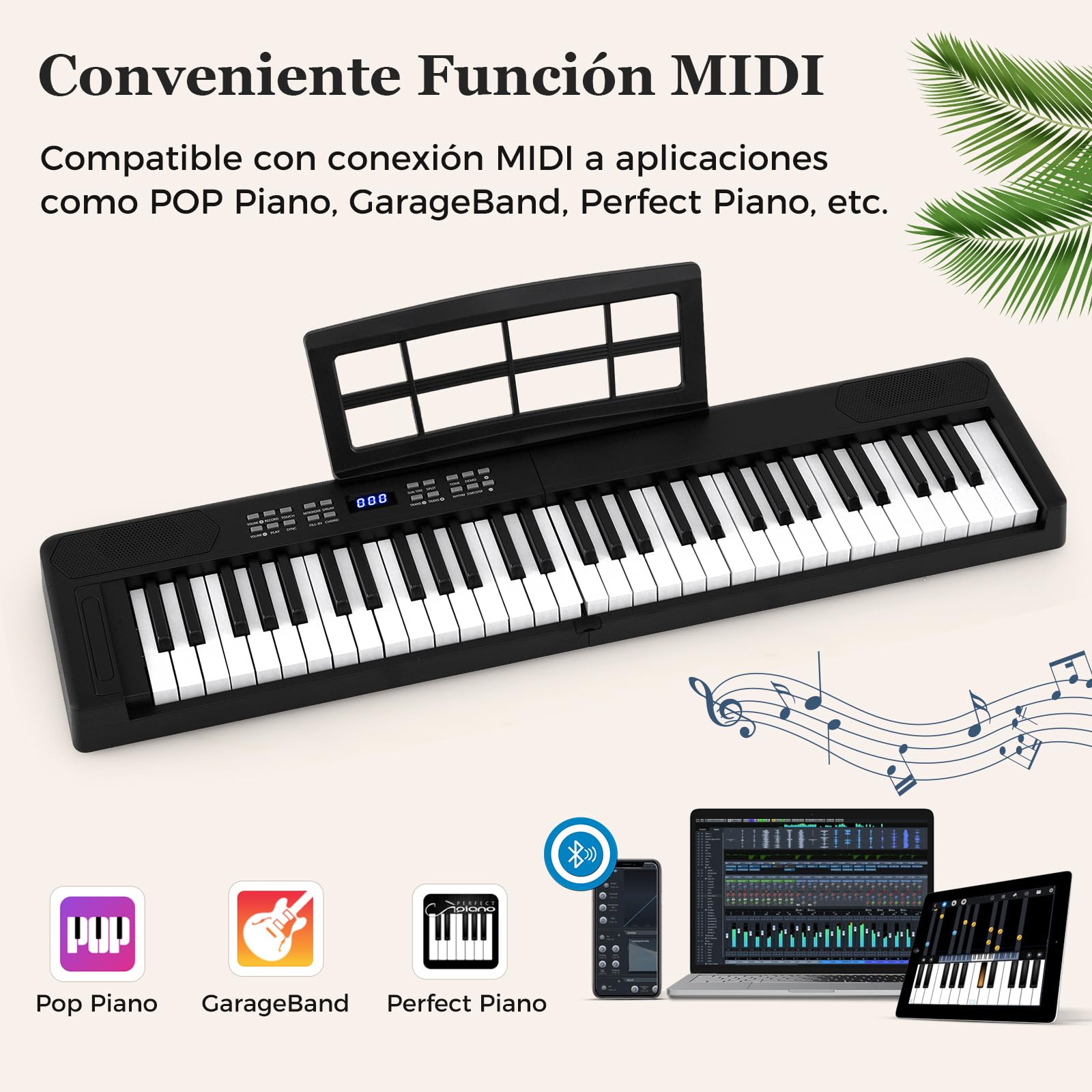 COSTWAY Teclado de Piano Plegable de 61 Teclas, 128 Tonos y 128 Ritmos, Piano Electrónico con Auriculares, Pedal de Sustain, Teclado Digital Portátil con Bolsa Transporte para Principiantes (Negro)