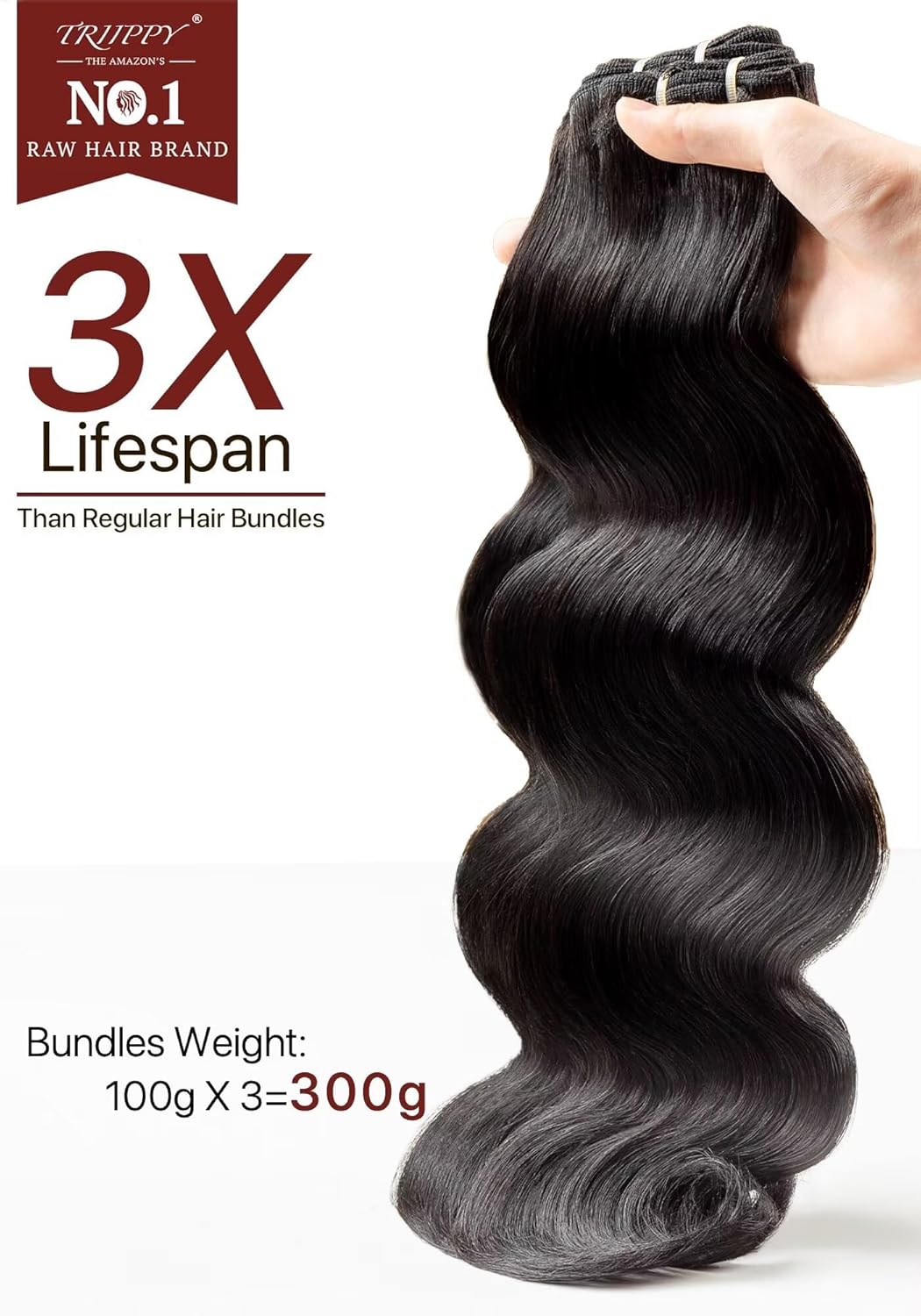 TRIIPPY Body Wave Bundles Human Hair,100% Raw Cambodian Hair Wavy 3 Bundles,Triple The Lifespan Over Regular Virgin Hair Bundle,No.1 Raw Hair Brand On Amazon(16 18 20 Inches,Natural Color)
