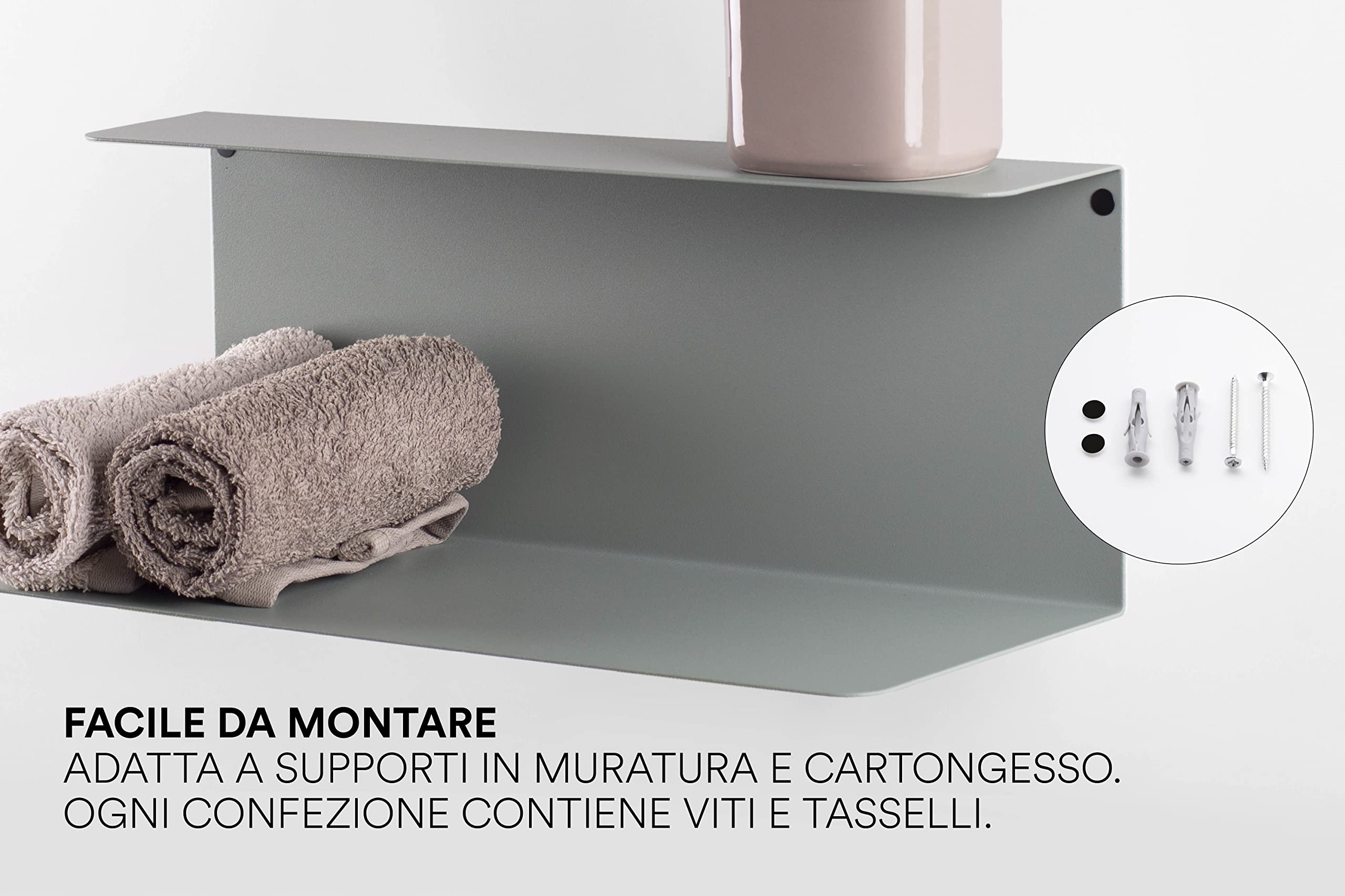 D-Segno Forty. Mensoletta bagno. Mensola porta oggetti bagno design. Mensola da muro design piccola e funzionale. P16.3 x L40/60 x H15.5 cm. Prodotto 100% Made in Italy (40 cm, Verde Eucalipto)