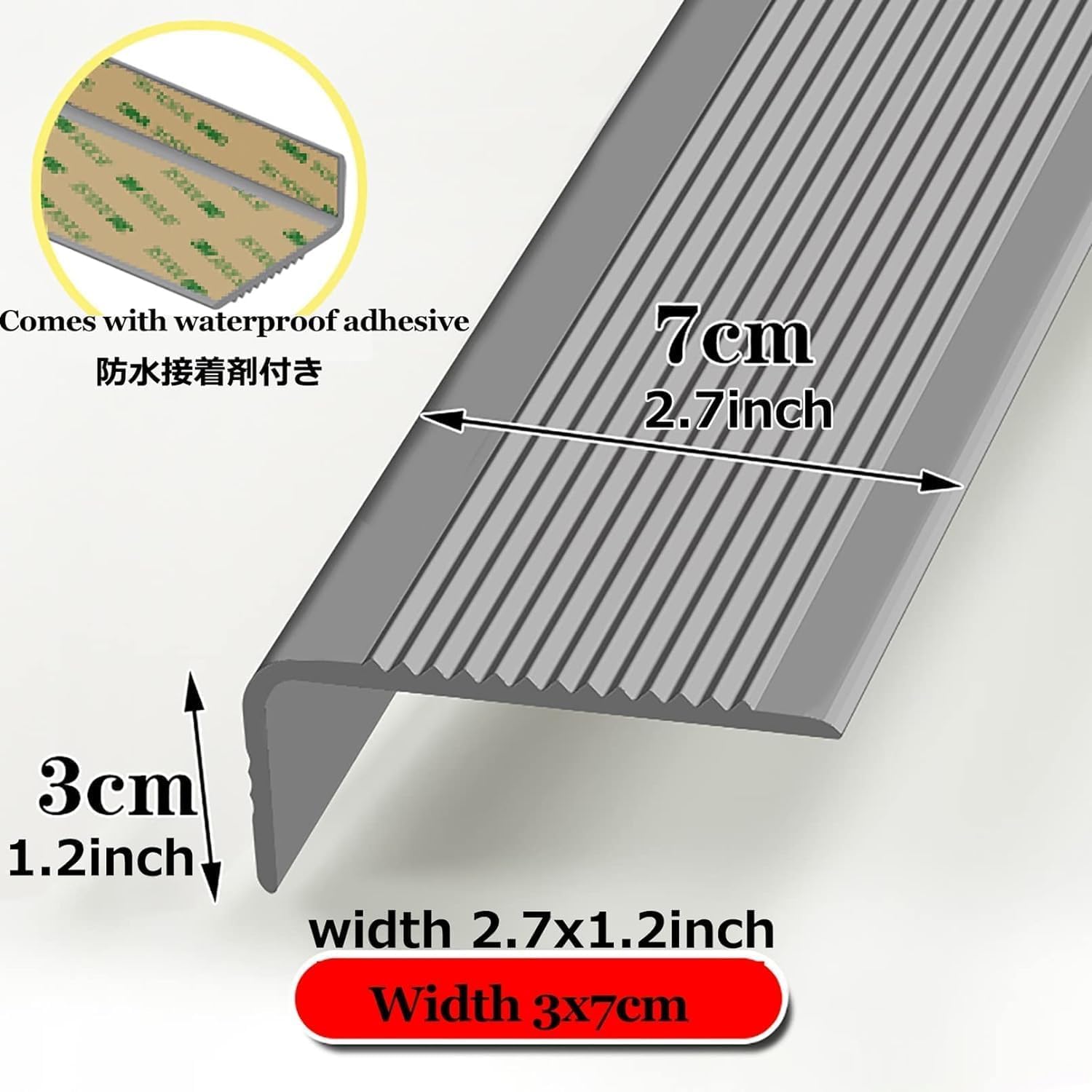 Peldaños De Escalera Antideslizantes para Escalones De Madera, Nariz De Escalera De Goma Autoadhesiva, Cinta De Moldura De Nariz De Escalera De Borde, Peldaños De Escale, Grey, L 3m/118.1in