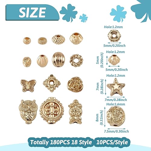 Miniatura 2 de Craftdady 180 cuentas espaciadoras de aleación, cuentas occidentales, cuentas tibetanas de oro claro, surtidas, cuentas de estrella Rondelle,