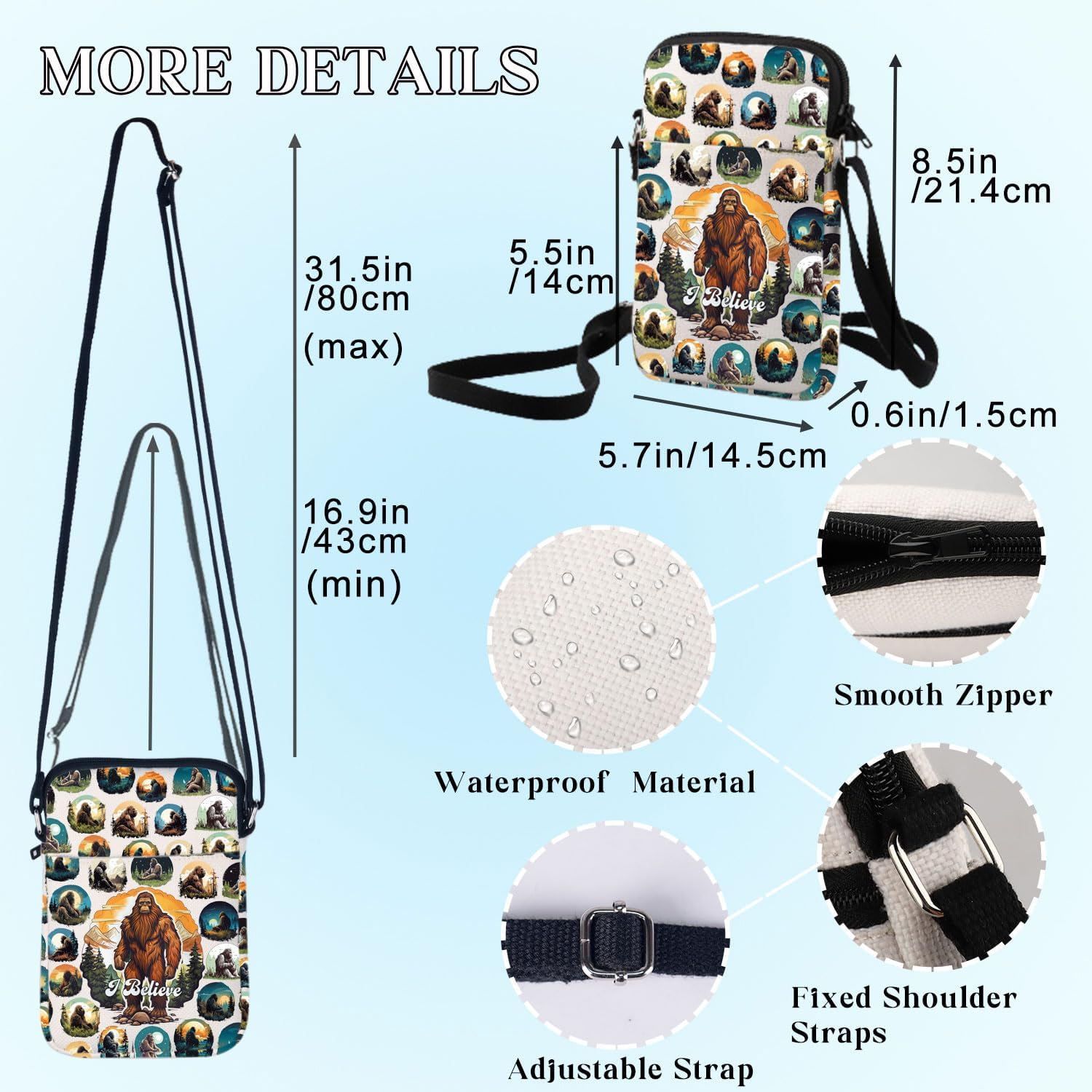 BWWKTOP Sasquatch Crossbody Bag Sasquatch Forest Gift I Believe Cryptozoology Messenger Bag Sasquatch Merch