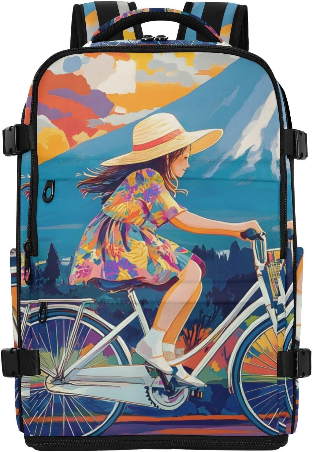 Fuji Moutain Cat Anime Travel Backpack for Women Men, Water-Resistant Carry On Daypack with Shoe Compartment, Light Hiking Outdoor Rucksack, Casual Sports Backpack for Travel Essentials
