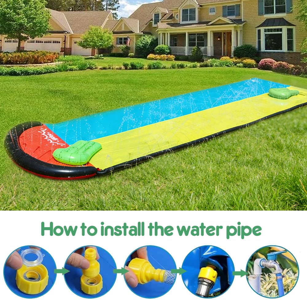 Wasserrutsche,188in x 54in (480 x 140 cm) Wasserrutsche Garten für Kinder mit 2 Bodyboards, Wasserspielzeug Kinder für Sommer Garten Pool Outdoor