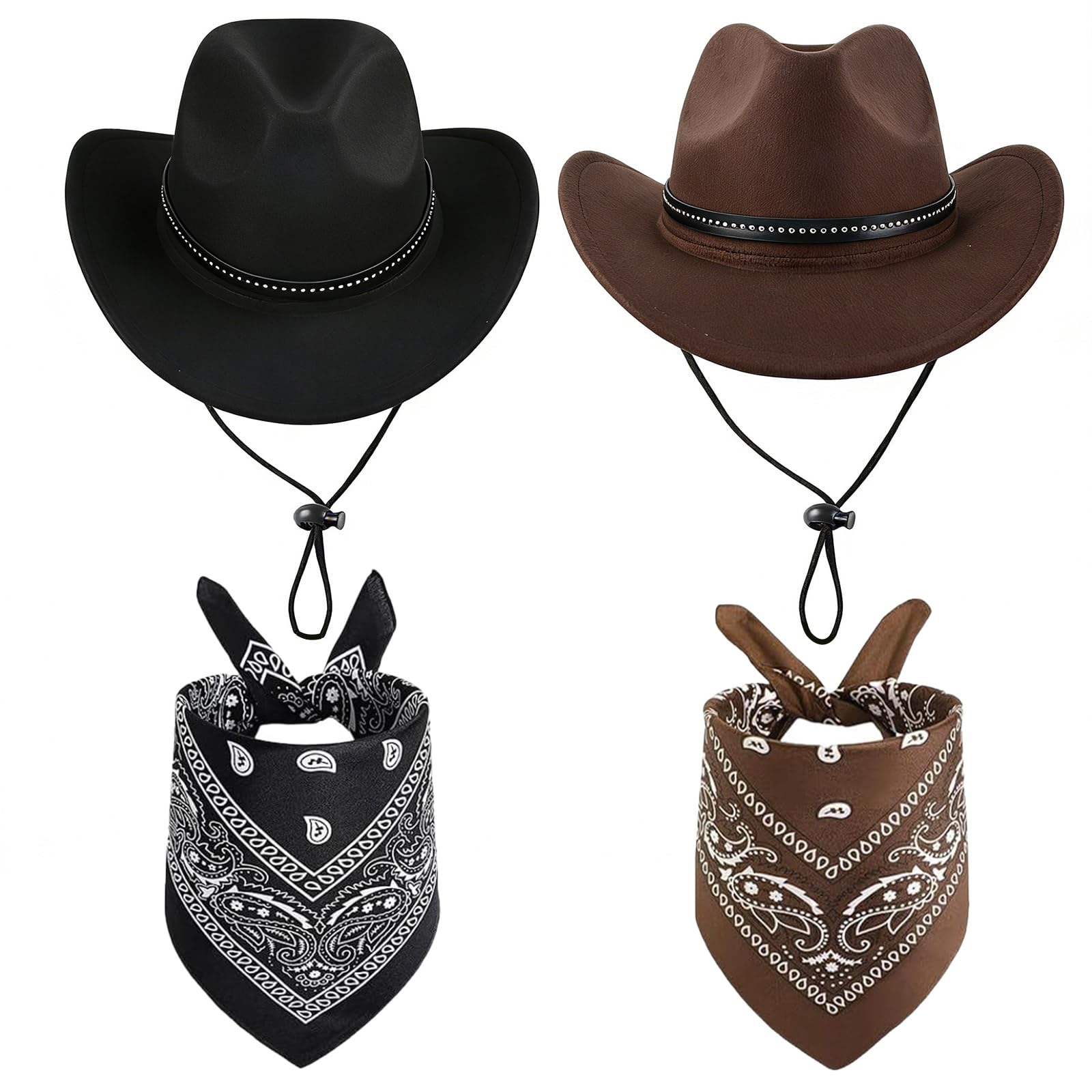 MYKAGS 2 Pack Cowboy Hats and Bandanas Set for Men and Women Vintage Denim Accessories for Parties Includes 2 Retro Cowboy Hats with Bandanas Perfect for Western Music Festivals and Themed Events