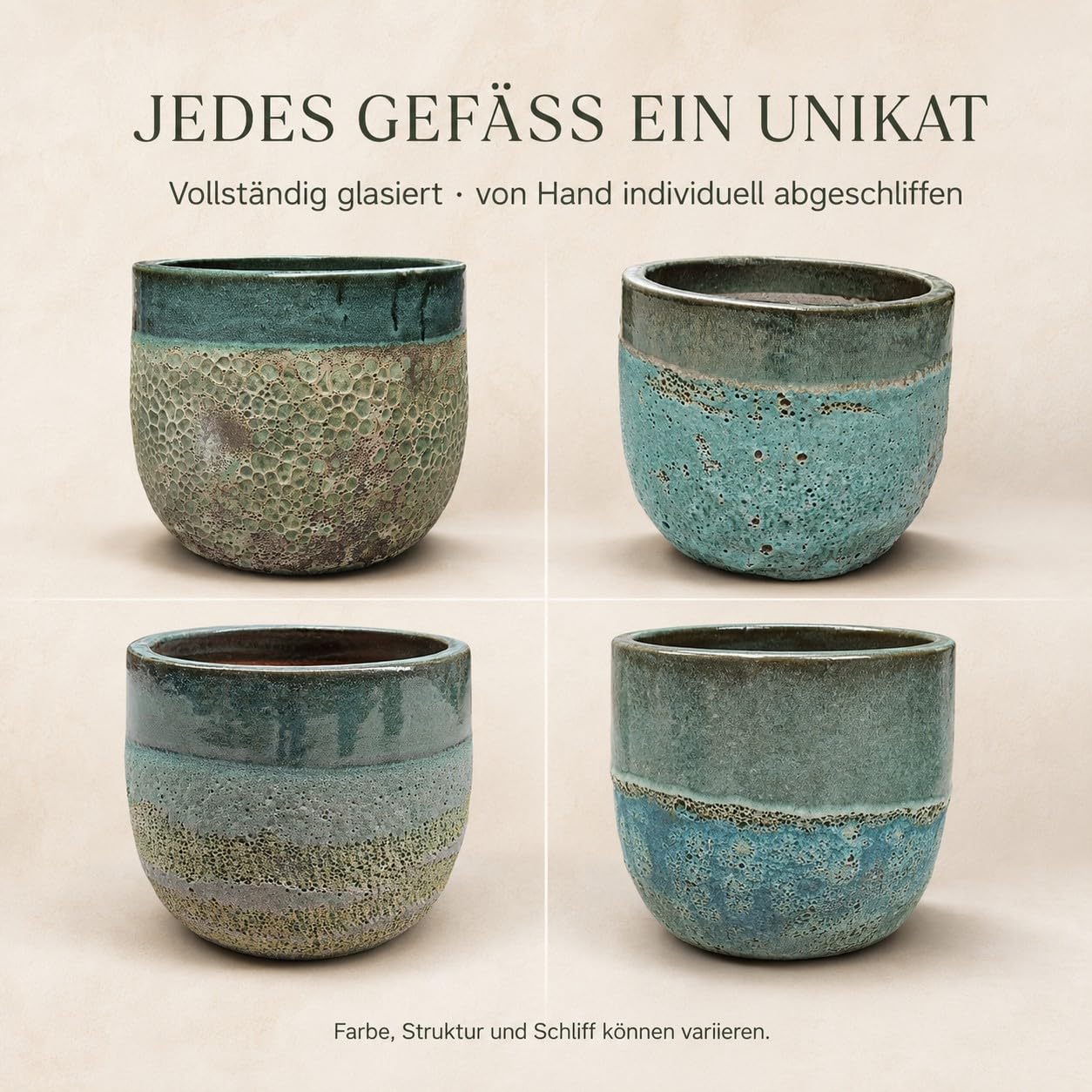 Teramico Vaso per piante in ceramica (verde/turchese) con foro di scarico, resistente al gelo, per esterni ed interni, smaltato strutturato, in gres porcellanato di alta qualità (28 cm x 23 cm)