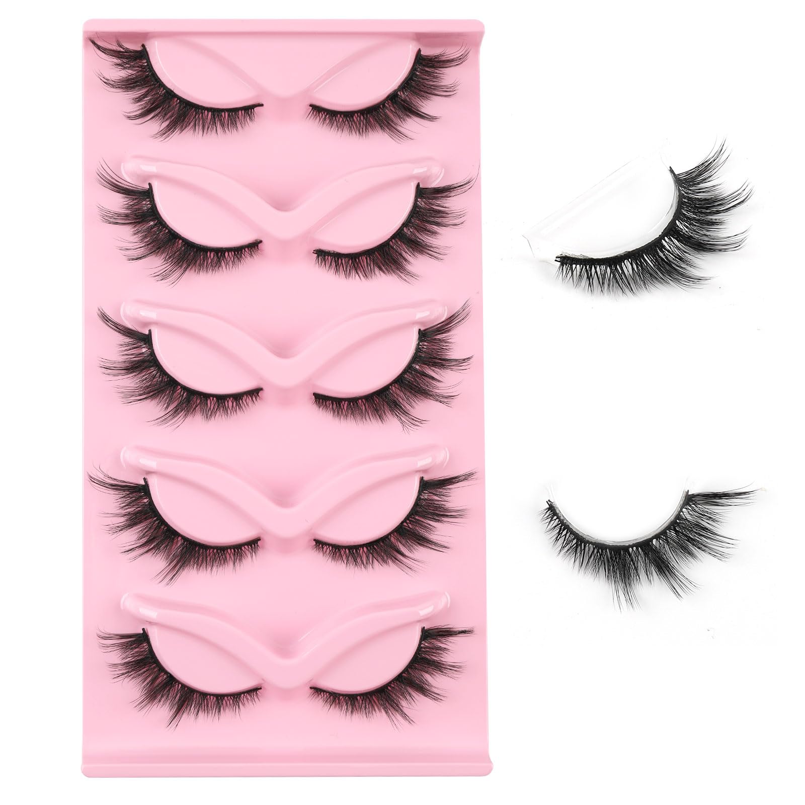 Kiusatig False Eyelashes - Fluffy Wispy Lashes, Cat Eye Lashes, Faux Mink, 5 works (XF34), black, 1 pair (Pack of 5)