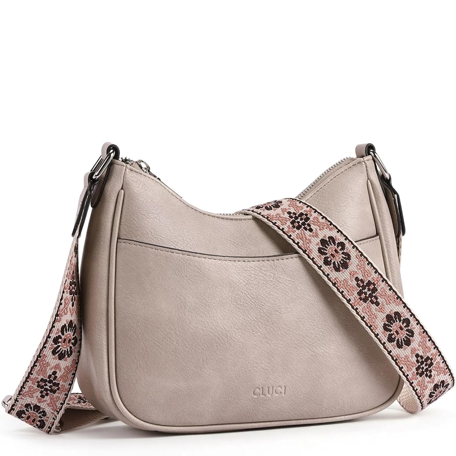 CLUCI Bolsas transversais para mulheres, bolsas de ombro de couro vegano, bolsas femininas com alça larga ajustável