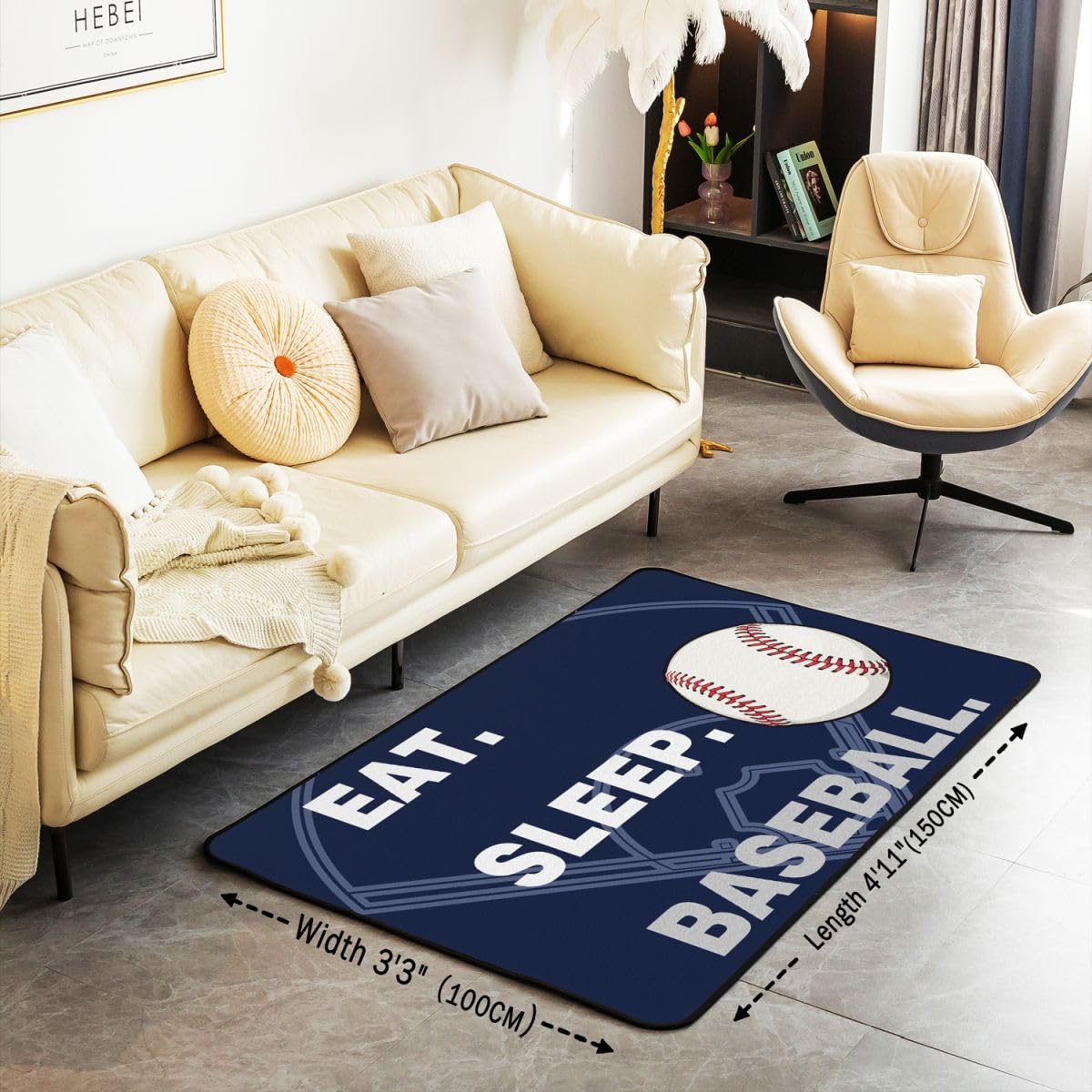 Homewish Dywaniki do gry w baseball 100 x 150 cm - granatowy dywan do salonu softball boisko sporty nie gubi włosia, dywan, gry w piłkę, duże dywany