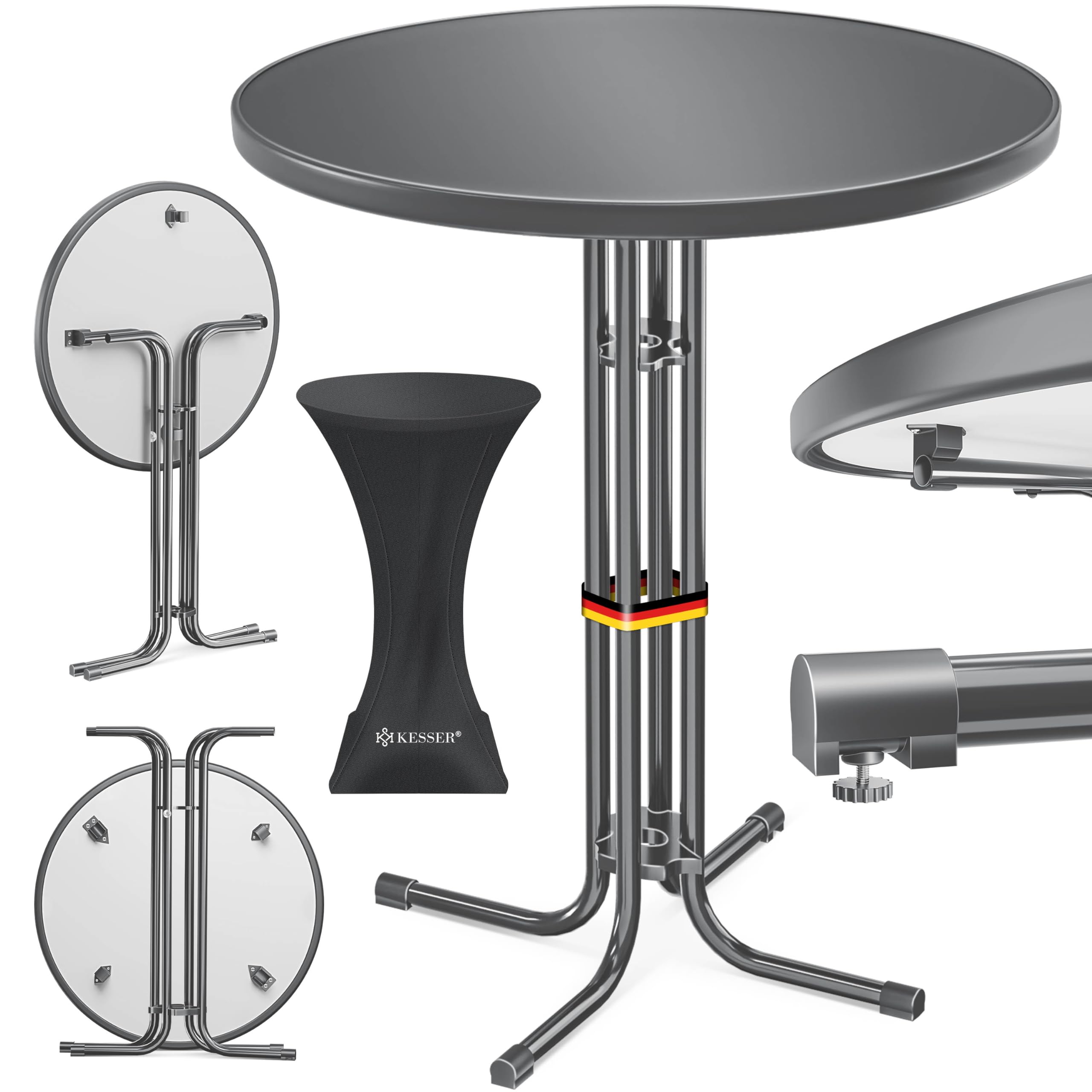 KESSER® Stehtisch klappbar 2er Set Ø60cm rund, Gastro Bistrotisch Hochtisch Cocktail Stehtisch + Husse, Klapptisch Partytisch für Garten/Balkon/Events/Gastronomie, wetterfest, In- & Outdoor, Anthrazit