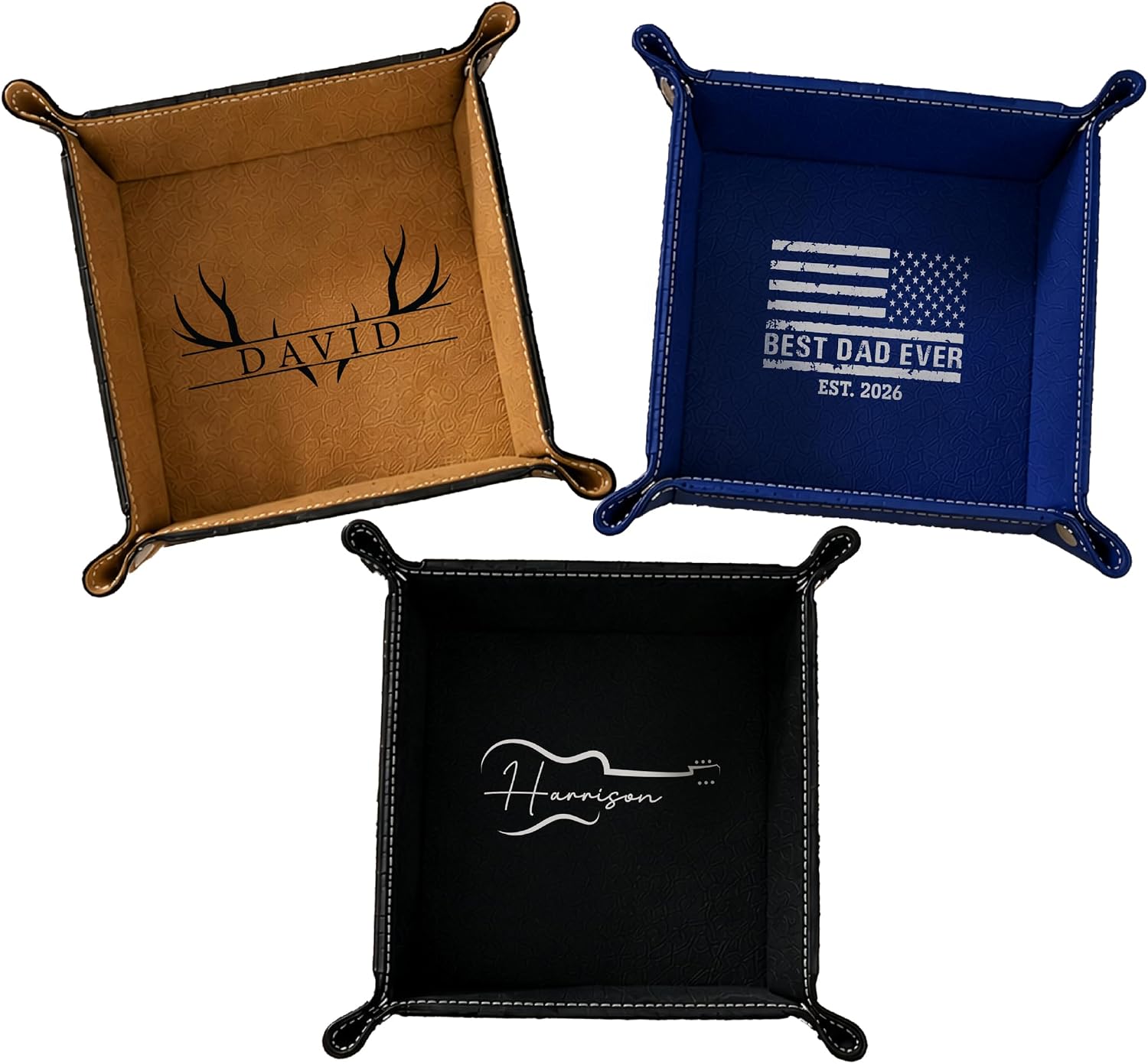 Personalized Valet Tray for Men with Custom Name & Design, Faux Leather Catchall Tray for Keys Wallet Watch Jewelry, Foldable Desk Organizer, Groomsmen Gift, Travel EDC Tray