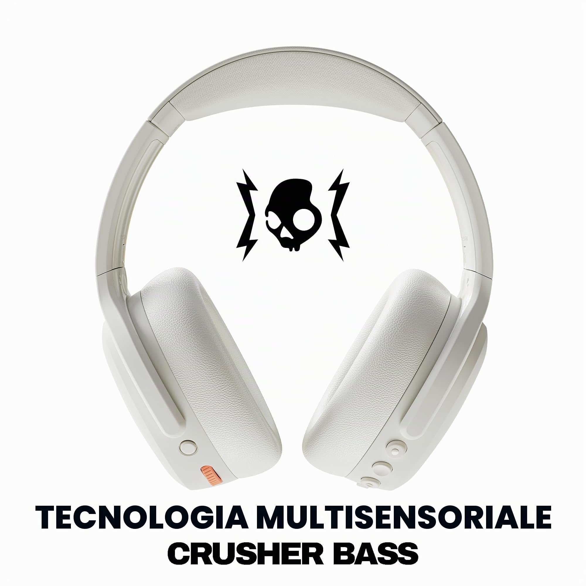 Skullcandy Crusher ANC 2 Cuffie Wireless Over-Ear con Bluetooth, Cavo USB-C Extra, Bassi Multisensoriali, Cancellazione Attiva del Rumore, 60 Ore di Autonomia - Bianco