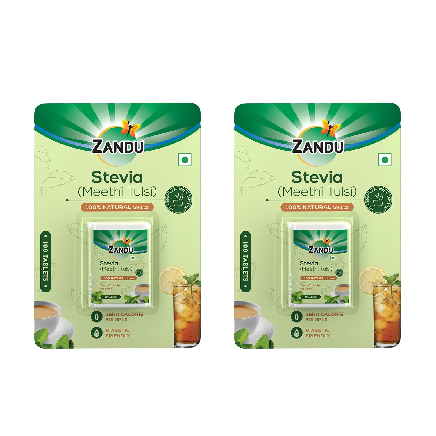 Zandu Stevia (Meethi Tulsi) Tablets- A Healthier Substitute for Sugar | Helps Maintain Healthy Sugar Levels & Healthy Weight (Pack of 100 Tablets x 2)