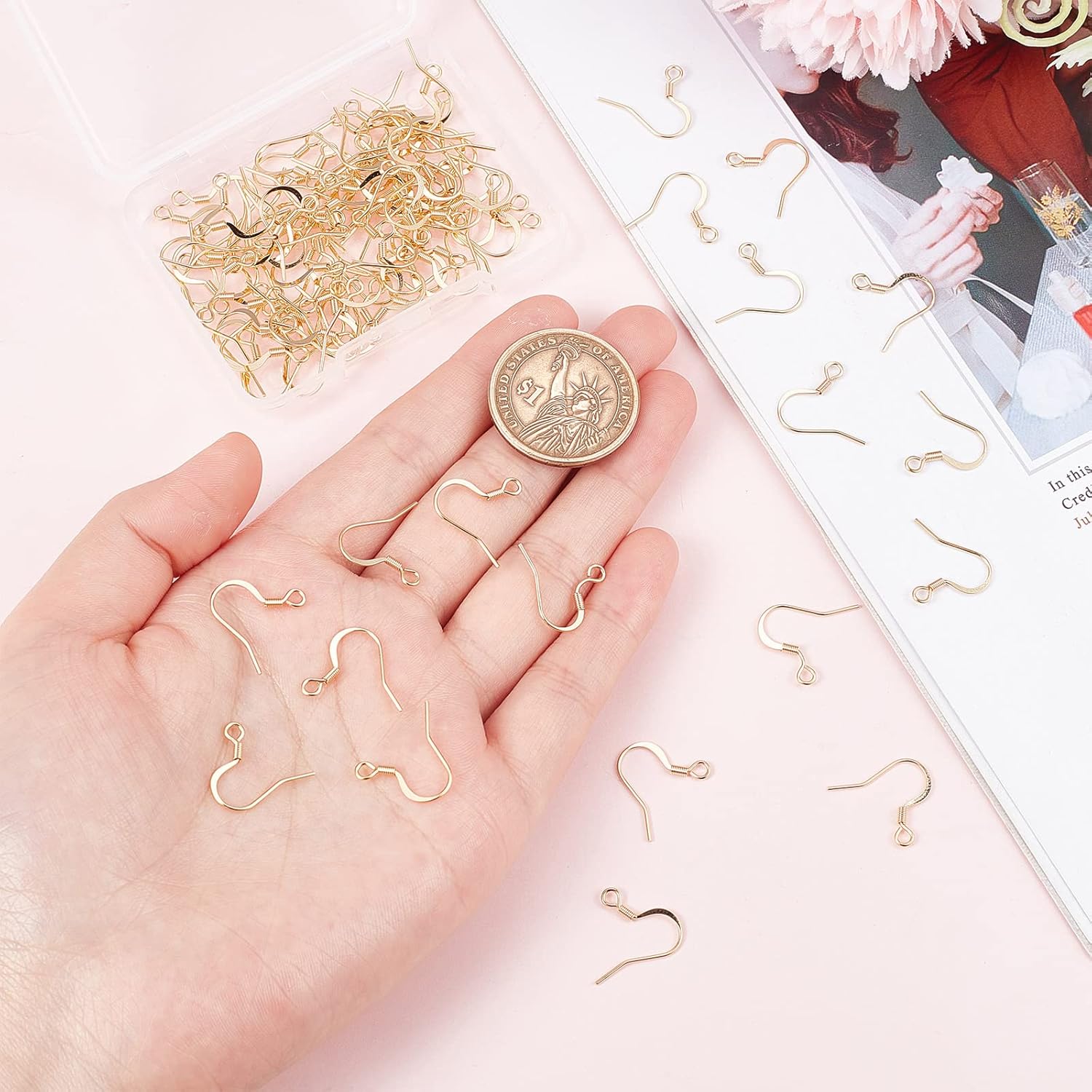 SUNNYCLUE 1 Box 100Pcs 18k Gold Plated Earring Hooks French Ear Hooks Fish Hook Earrings Ear Wires Fishhook Earring Findings for Jewellery Making Adult DIY Dangle Earrings Craft Accessories Supply - Image 3