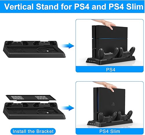 Miniatura 3 de KEKUCULL Estación de carga de controlador para PS4PS4 SlimPS4 Pro, soporte vertical PS4 con estación de carga de doble controlador, ventilador de