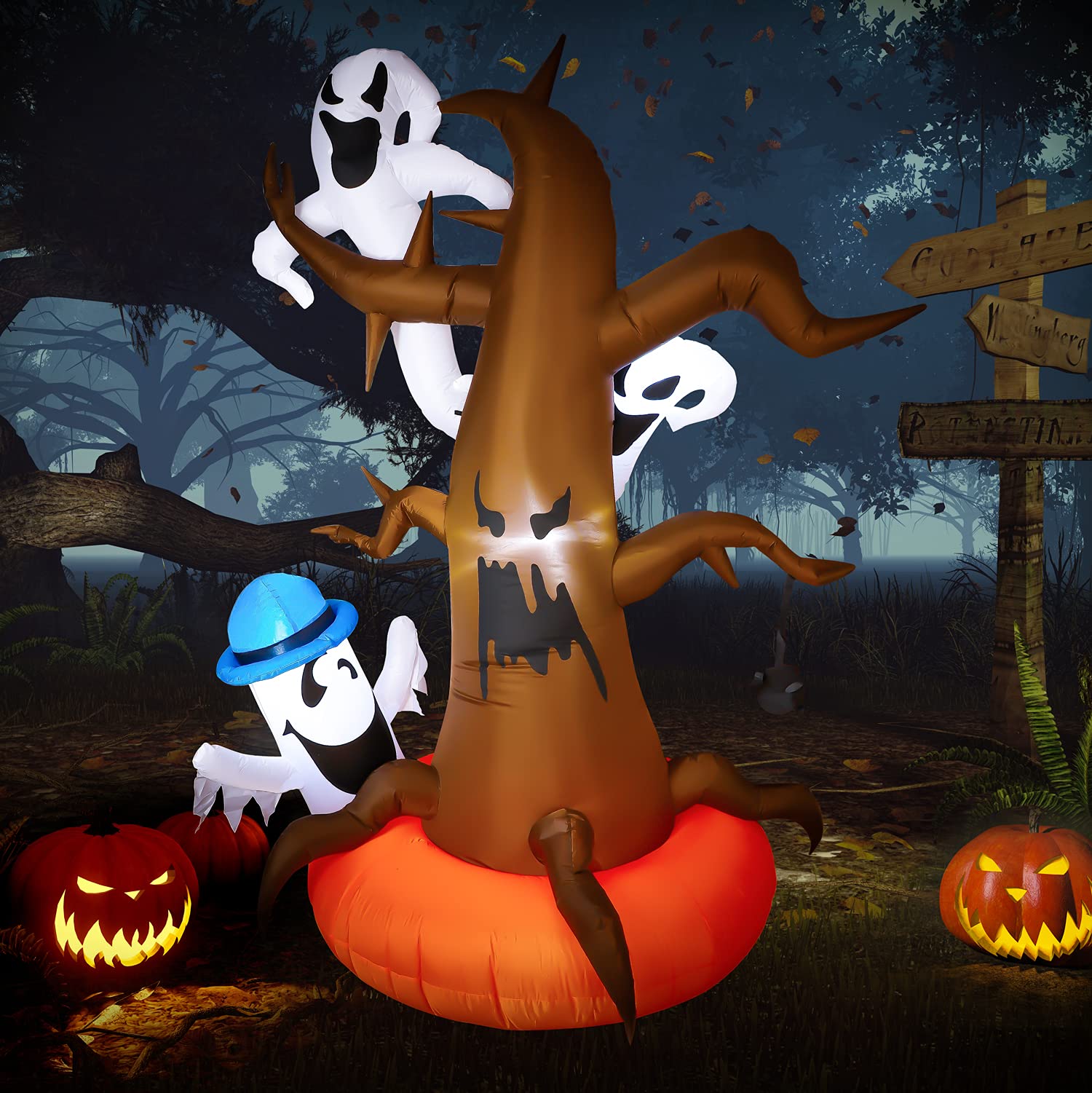 NEOFORMERS Halloween Inflatable Dead Tree with Ghosts Decorations, 7 FT Outdoor Indoor Blow Up Halloween Party Holiday Decor with Build-in LED Lights for Yard Garden Lawn