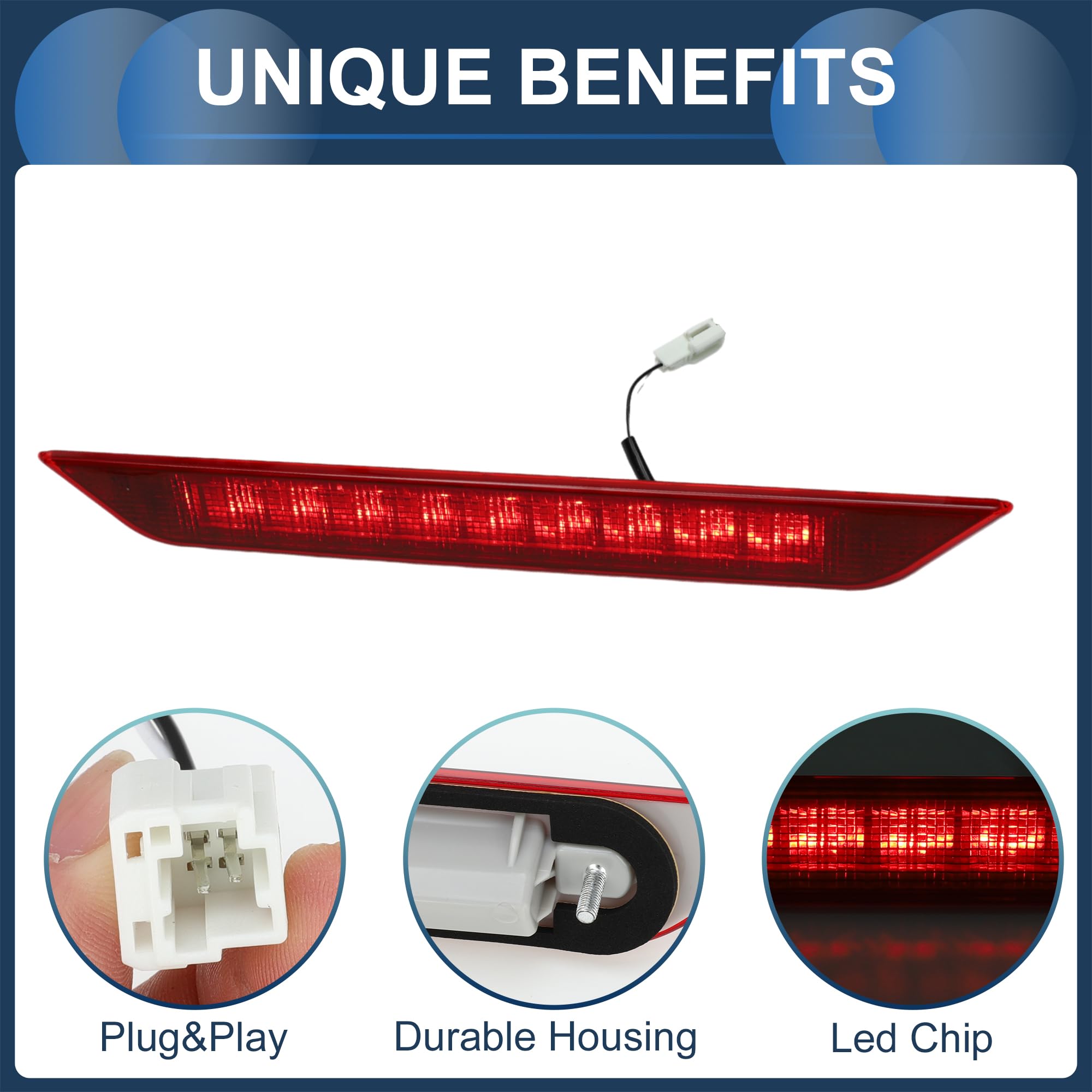 Feu Stop LED Pour Nissan X-Trail T31 08-13 1Pc | Boîtier Rouge, Lumière Rouge, Matériau ABS, Tension 12V, Broches 2, IP67, 40.5x4.5cm, OE 26590JG00F, LED Puce Complète