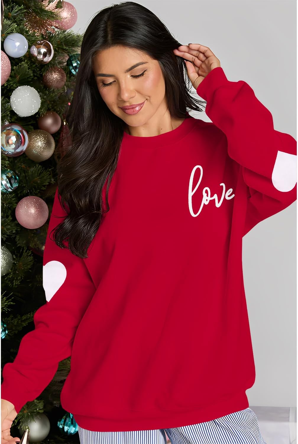 Ritatte Mommy and Me Valentine Outfits Love Heart Print Sweatshirt Valentine's Day Casual Crewneck Long Sleeve Pullover Tops