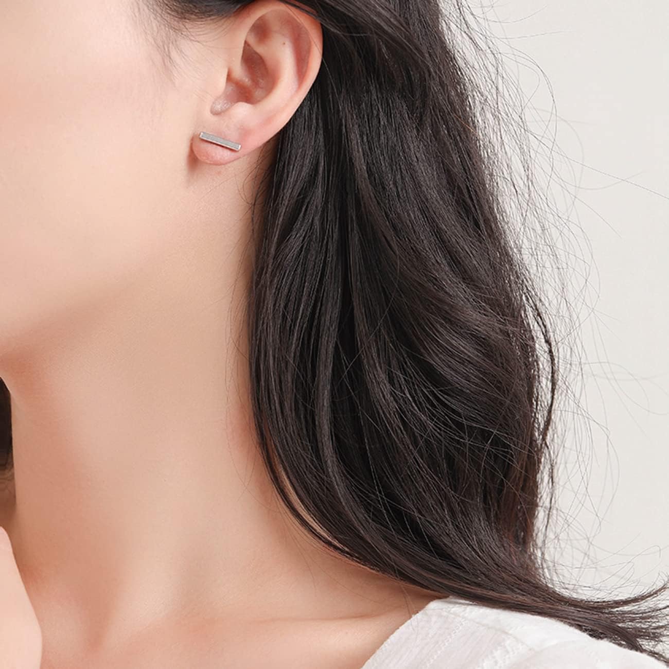 2 Pair Black Silver Bar Stud Earrings for Women Men Small Stud Earring Set - Image 5