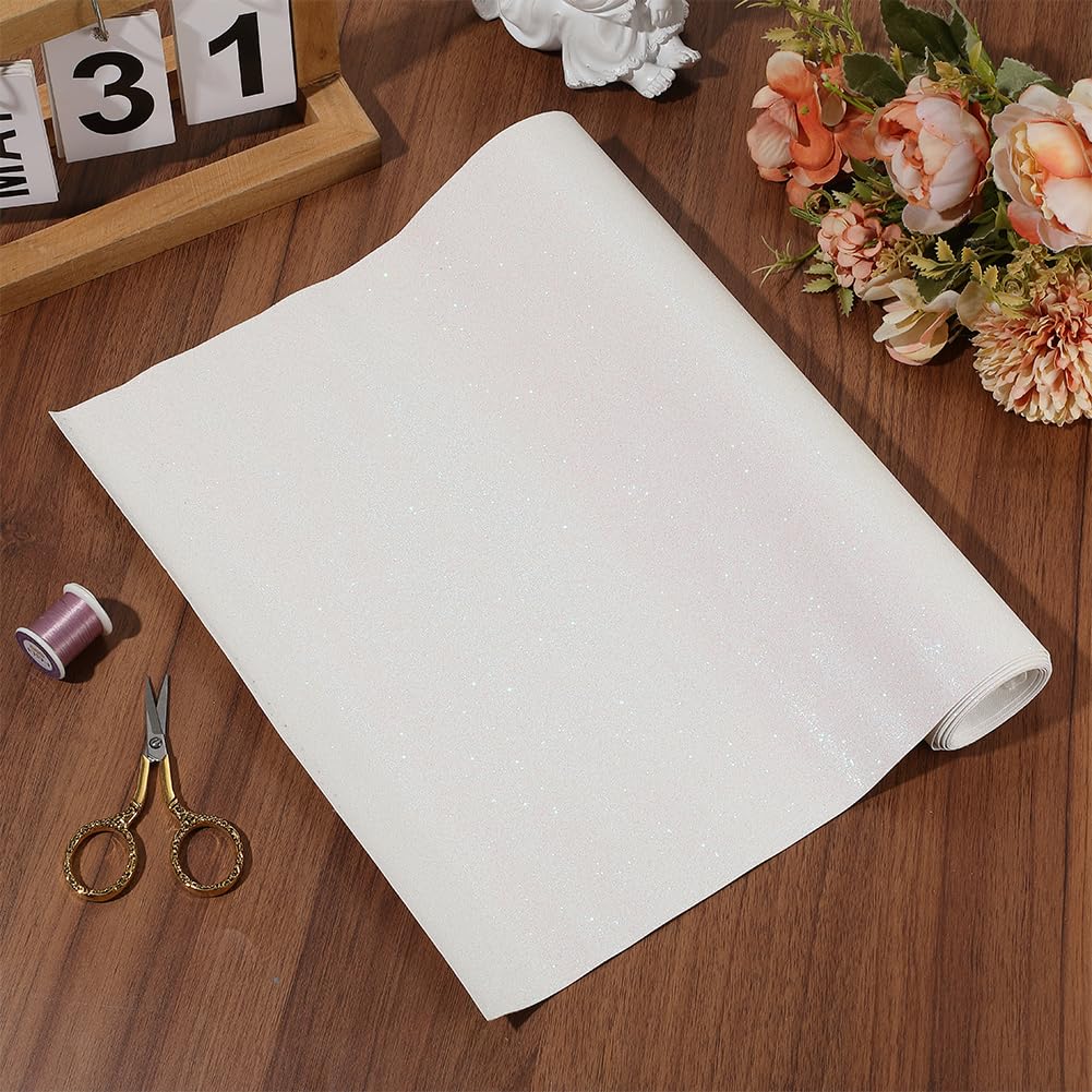 CALFOVERA 137 x 30cm Glitter PU Leather Sheets Sparkly Superfine Shiny Leather Rolls Sparkle Solid Fabric for DIY Crafts Patchwork Wedding Sewing Making Earrings Decorations (White) - Image 3