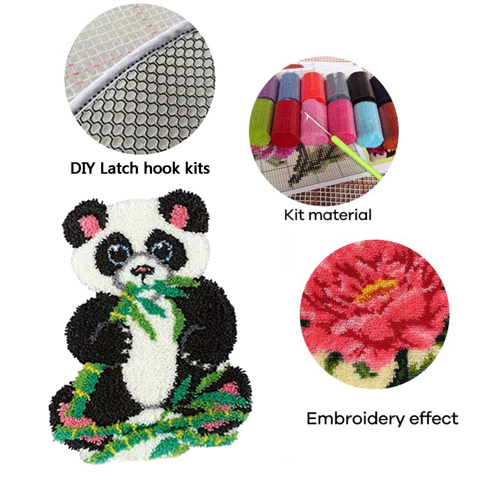 HAPYPando Latch Hook Kit - DIY Knüpfkissen Pink Panda 43x43 Cm