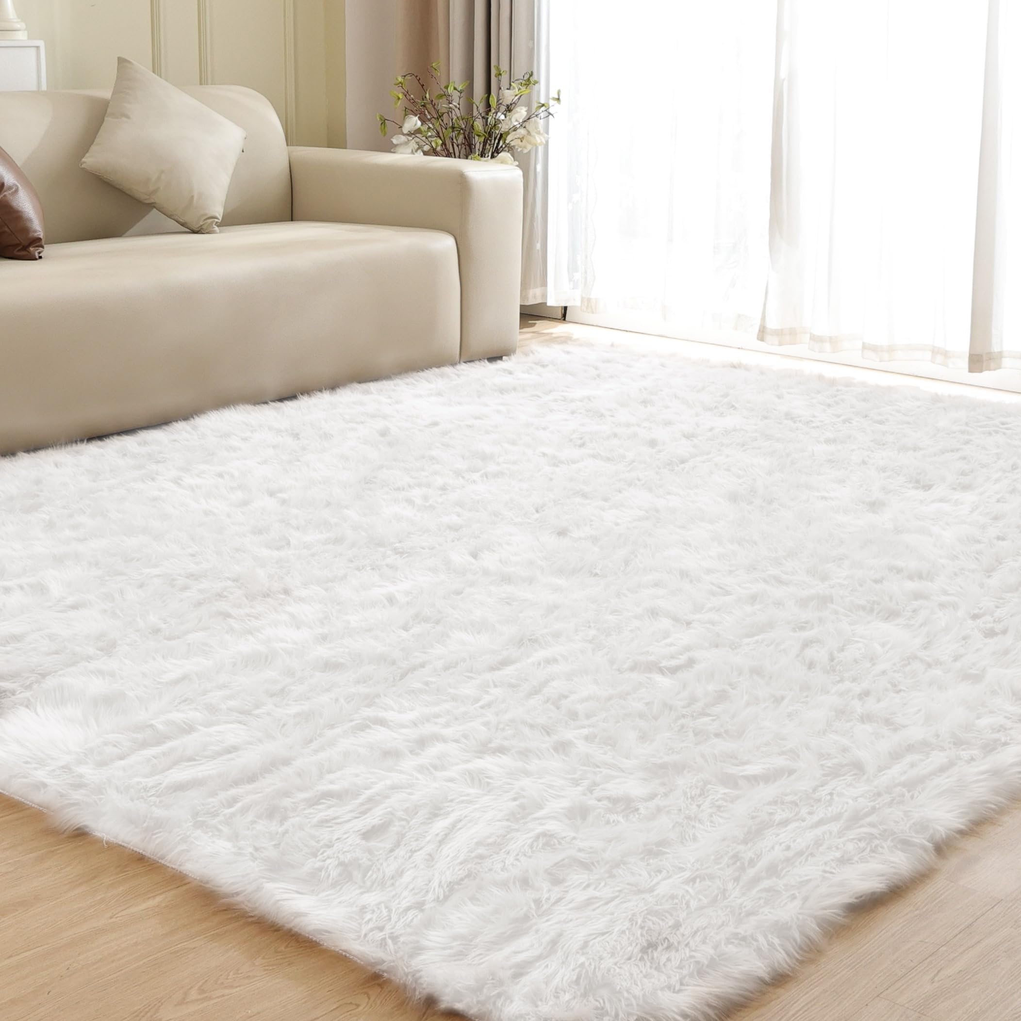 ORINOVA ORINOVA Shag Plush Rug 8x10 Area Rugs for Bedroom White Fluffy Living Room Rug Large Washable Faux Sheepskin Furry Fur Rugs for Nursery