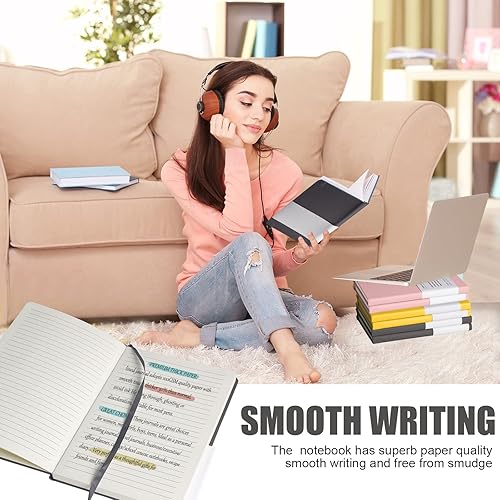 Miniatura 6 de Cuaderno rayado para diario, 160 páginas, tamaño mediano de 5.7 x 8 pulgadas, papel grueso de 2.95 ozyd (100 gm), tapa dura, gris oscuro