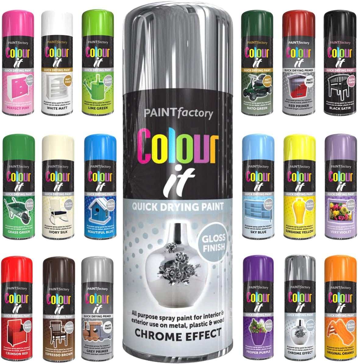 1 x All Purpose Chrome Effect Aerosol Spray Paint 400ml Quick Drying Spray,Fast Dry and Excellent Coverage for Metal, Wood, Plastic and More