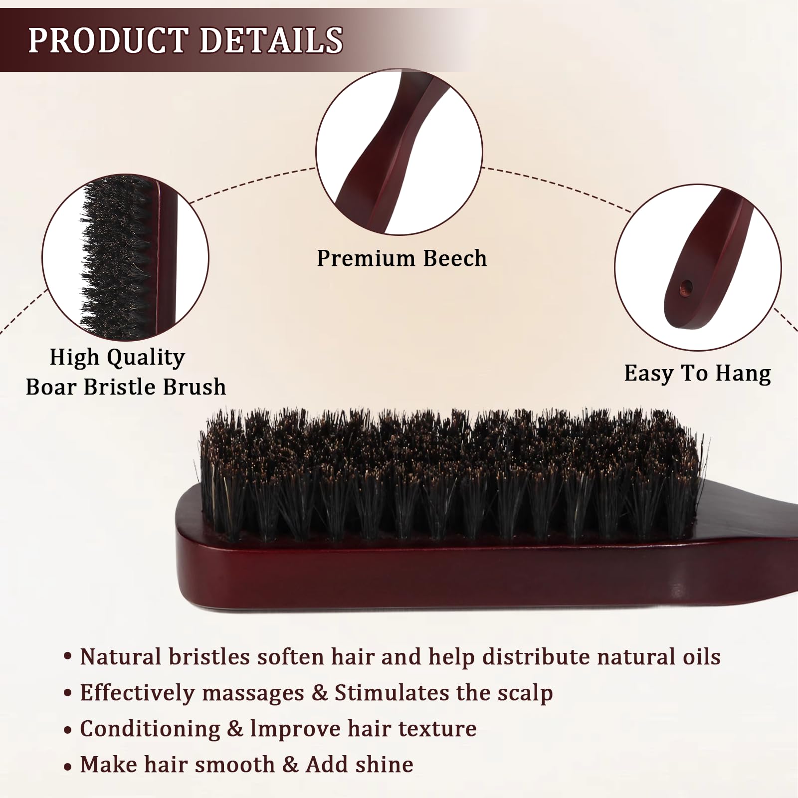 Boar Bristle Hair Brush With Hole for Afro Wet, Curly, Dry and Damaged Hair - Smoothing and Shine Restoring Brush for Women and Men - Image 4