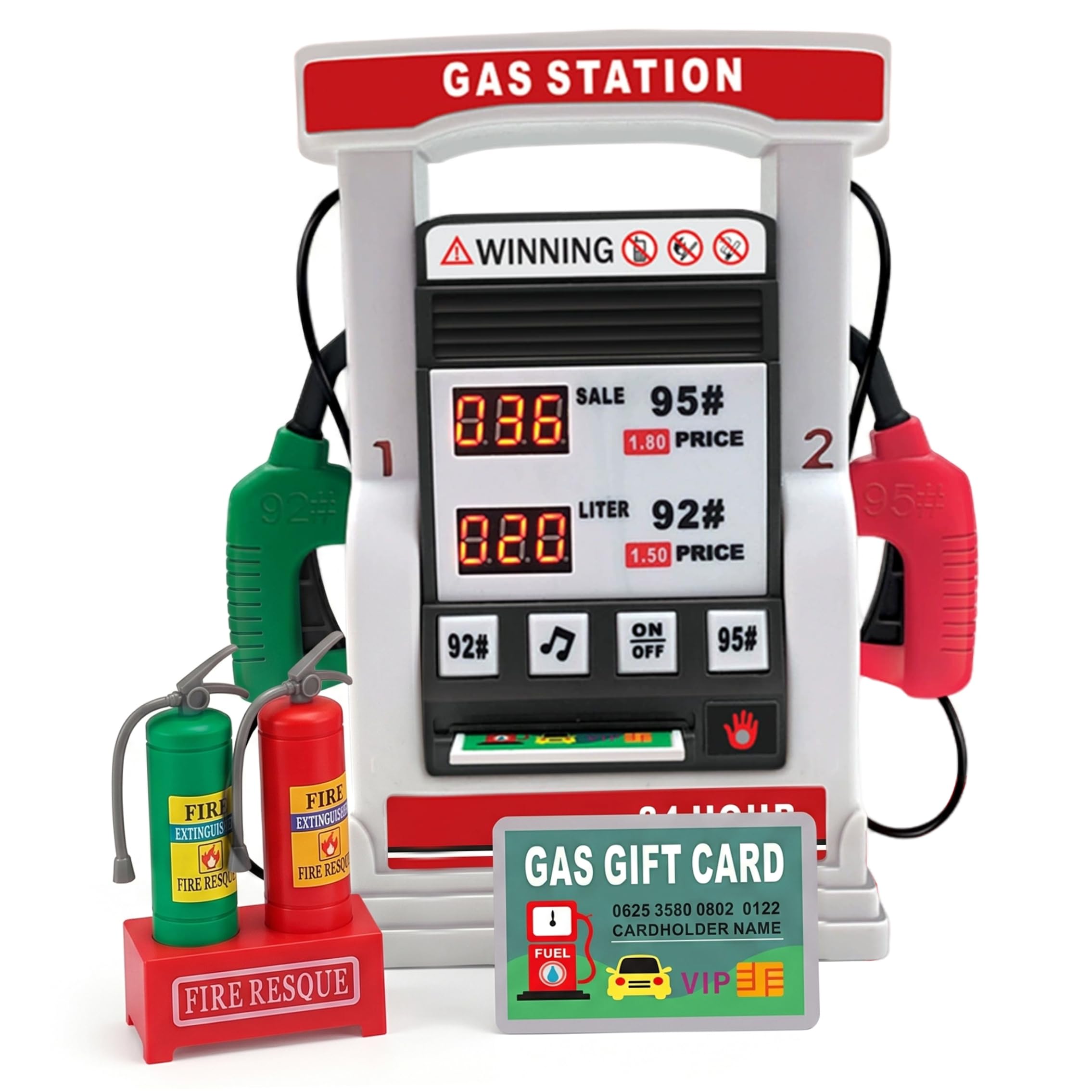Ginwrek Gas Station Toy Kids Gas Pump, Interactive Station Dual Nozzle Educational Fun Pretend Play Toy with Digital Displays & Sound for Girls Boys, Grey