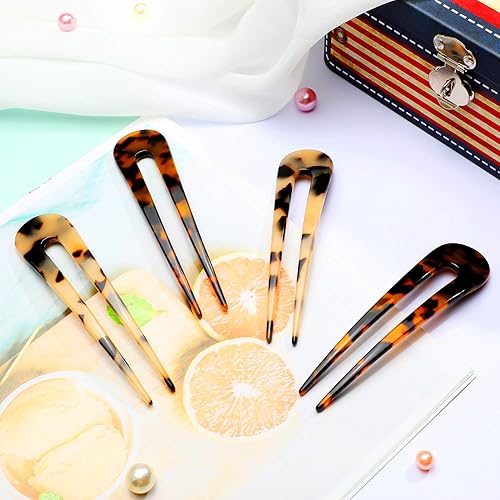 Miniatura 4 de 4 horquillas francesas en forma de U con dos puntas pinzas para el cabello en forma de U, pasador de moño de tortuga, palillos en U, para mujeres y
