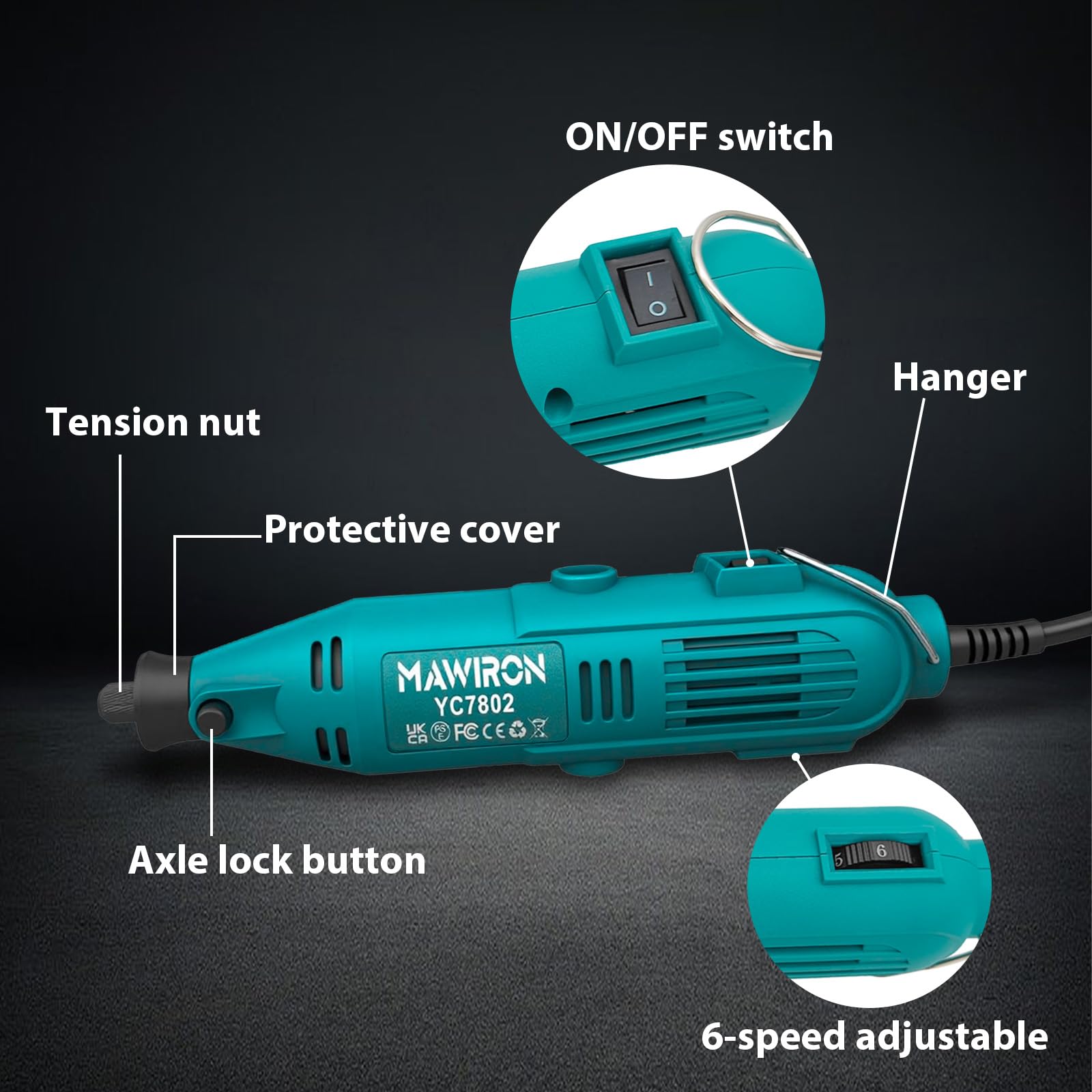 Herramienta rotativa, 8000 – 35000 rpm, kit de herramientas rotativas de velocidad variable con eje flexible, 80 piezas de accesorios y multiherramienta de 200 W, perfecto para lijado detallado