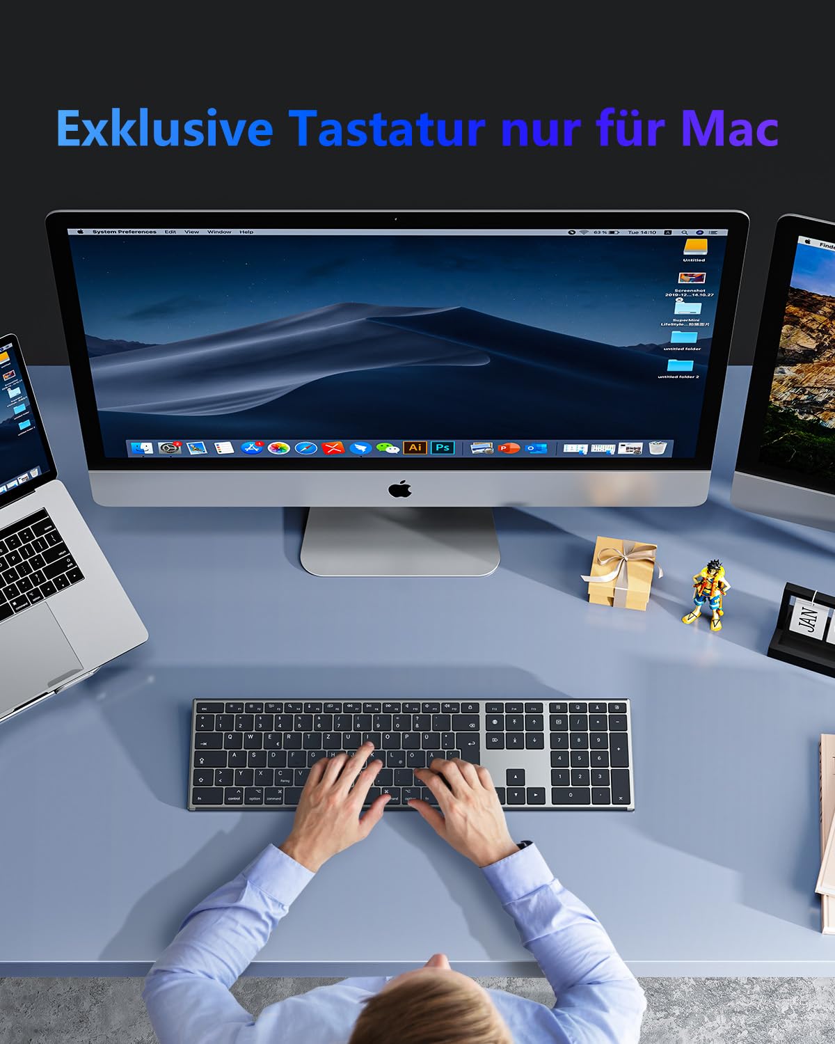 OMOTON Aluminium Bluetooth Tastatur, Kabellose QWERTZ-Tastatur mit Metallgehäuse (Kompatibel mit MacBook Air/MacBook Pro/iMac/Mac Pro), Wiederaufladbar, Ergonomisch, Leises Tippen
