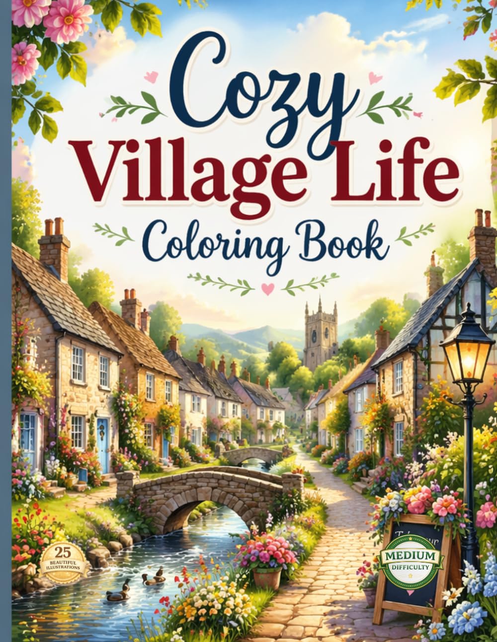 Cozy Village Life Coloring Book for Adults: Charming British Cottages, Quiet Streets & Peaceful Countryside Scenes