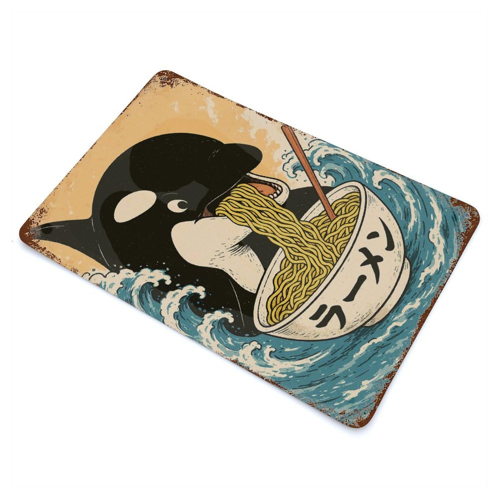Rust Effect Orca Ramen Rusty Metal Tin Sign 11.8"x7.9", Farmhouse Wall Decor for Shed, Workshop And Garage Wall Decor