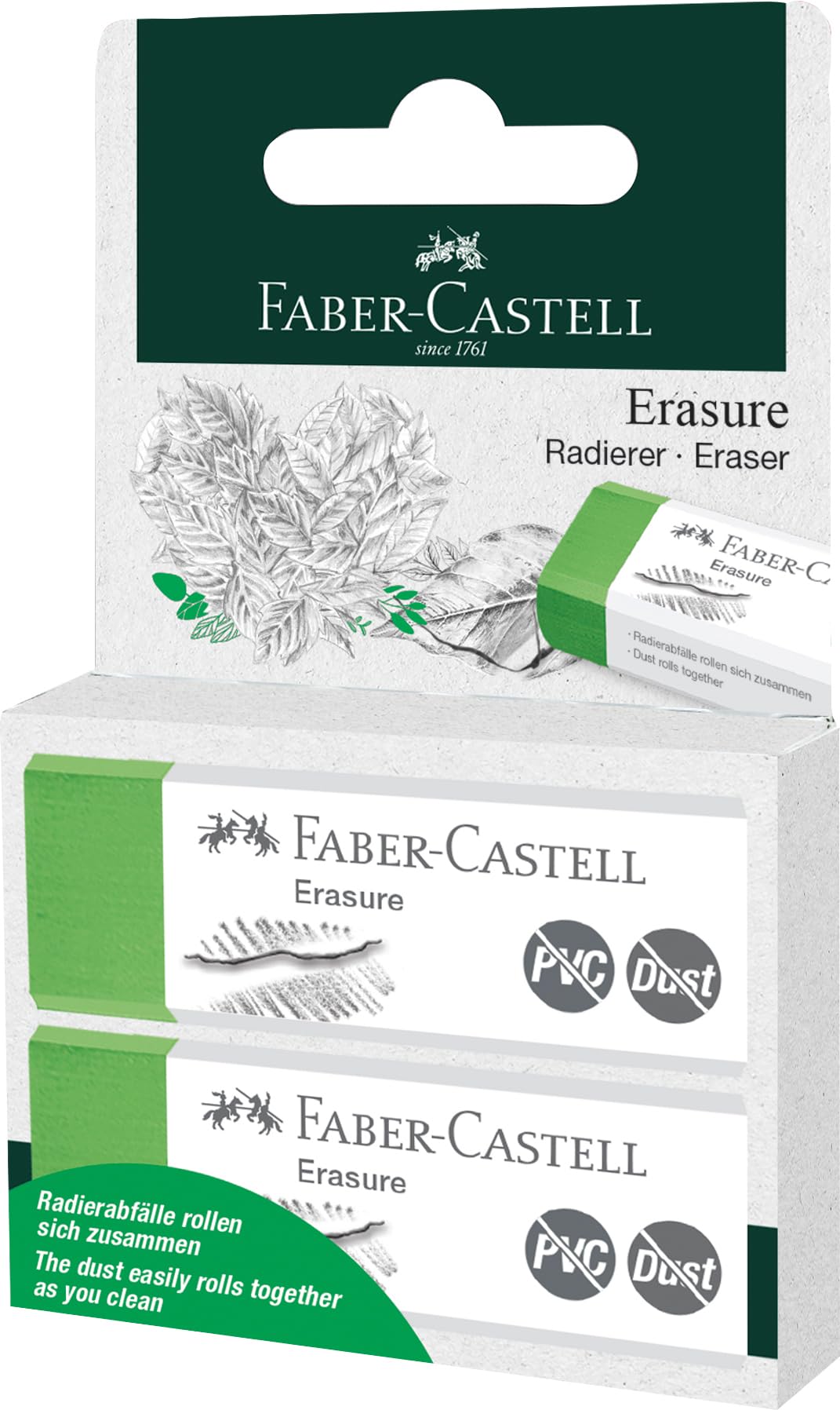 Faber-Castell Eraser PVC-free Dust-free Comfort Edge Blister Pack of 2 Green