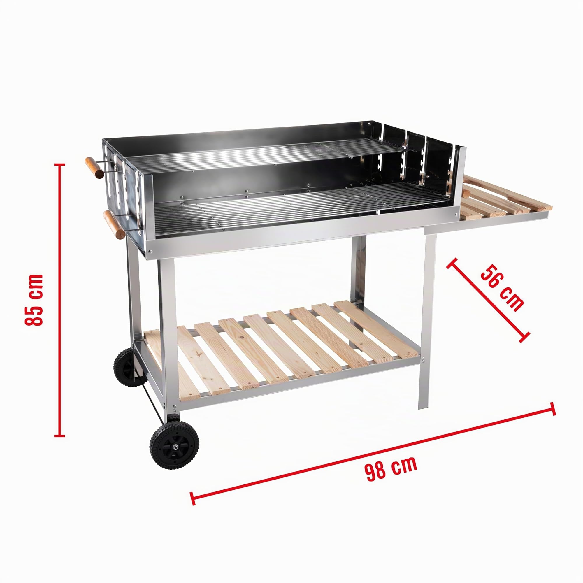BBQ Collection Barbecue à Charbon de Bois Grande Taille - Grille avec Roues - Barbecue Bois 2 Grilles - 98 x 56 x 85 cm - Fumoir Jardin