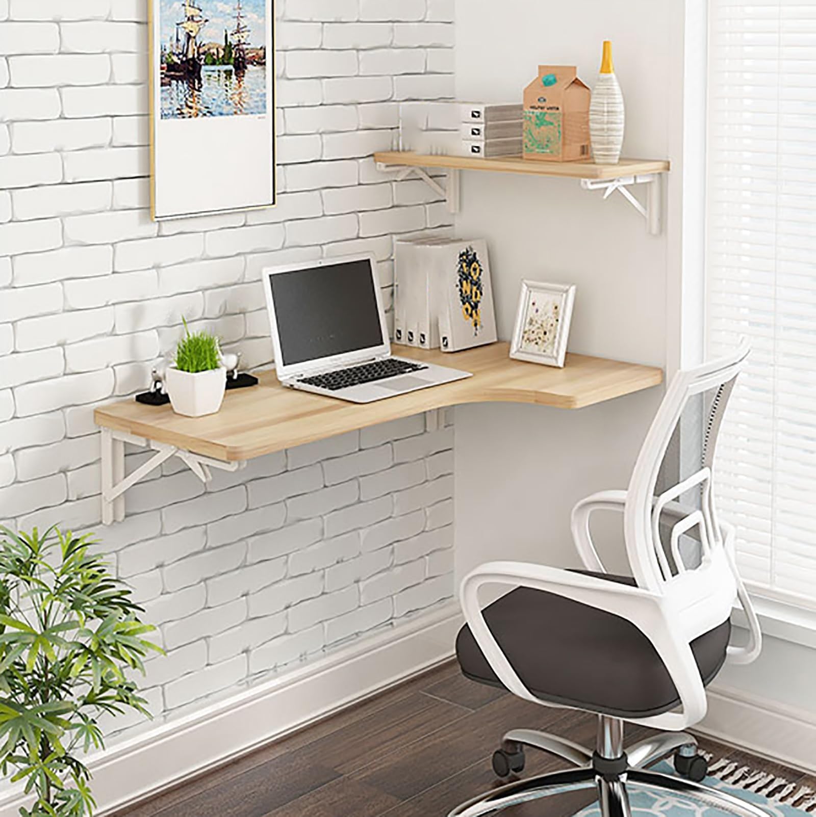 Corner Computer Desk Table Desk Wooden Wall Mounted Folding Computer Desk Simple Study Desk Foldable Storage Design Floating Foldable Table for Offices Bedrooms Study Rooms Restaurants.