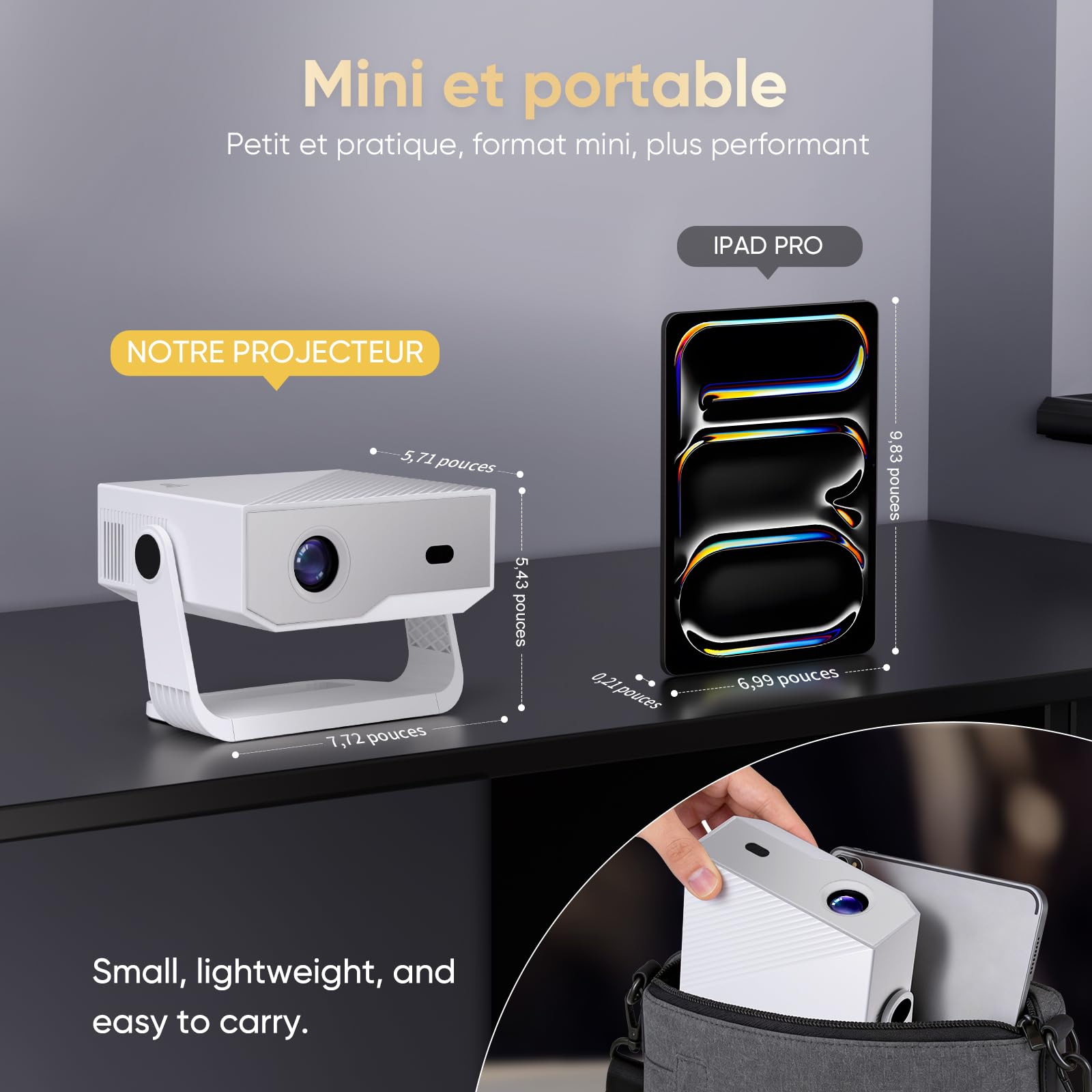 [2026 Version Améliorée] Android Videoprojecteur 4K &1080P WiFi et Bluetooth Focus électronique Correction à 270 Degrés Retroprojecteur Portable pour HDMI/TV Stick/Laptop