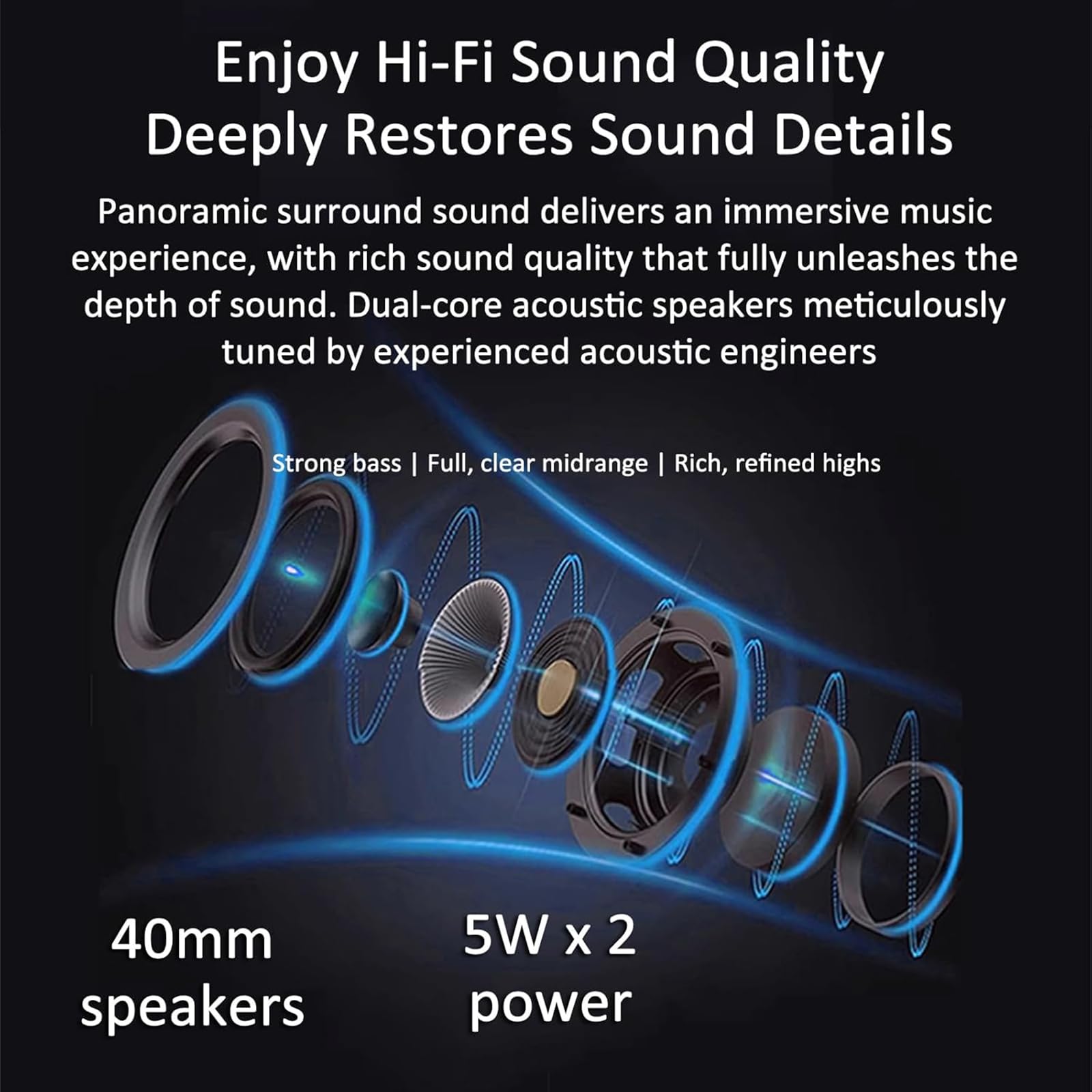 Altoparlante Bluetooth con display con testo fluttuante, audio HIFI, 14 sfondi dinamici, 8 effetti fluttuanti, Bluetooth 5.3, ideale per camera da letto o scrivania