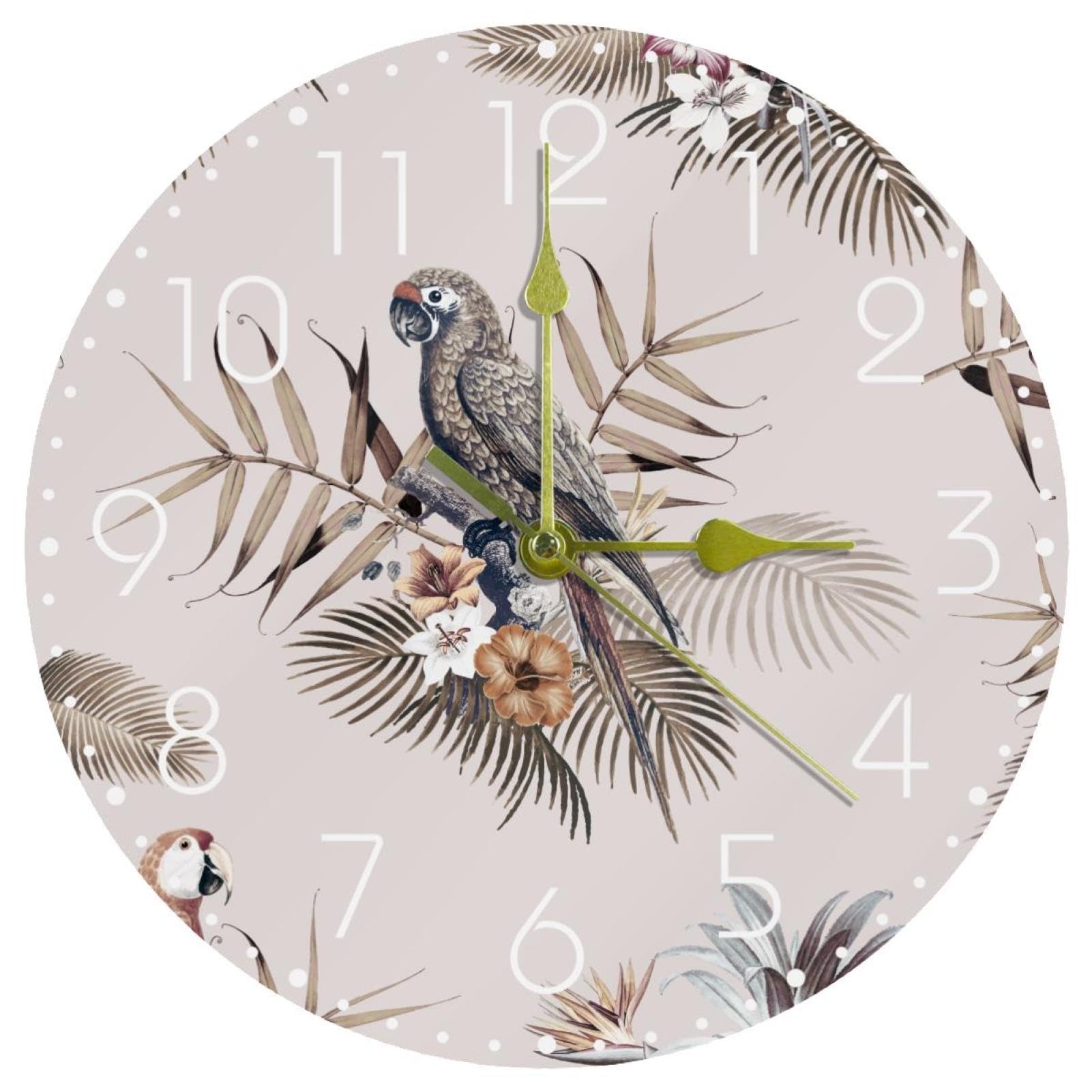 Horloge murale en acrylique haut de gamme au design perroquet artistique