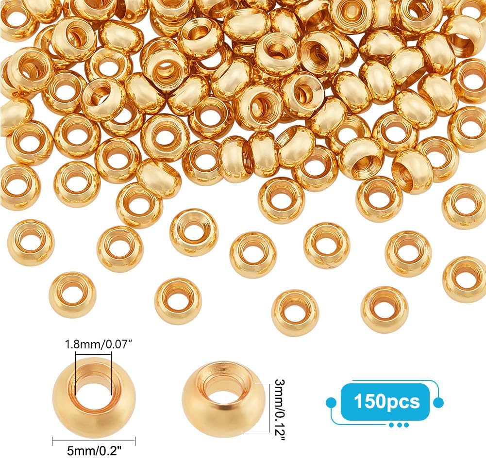 PH PandaHall 150pcs 18K Gold Spacer Beads, 5mm Flat Round Heishi Beads Rondelle Disc Bead Loose Bead Metal Spacers for Summer Stackable Necklace Bracelet Jewelry Making DIY Craft - Image 2