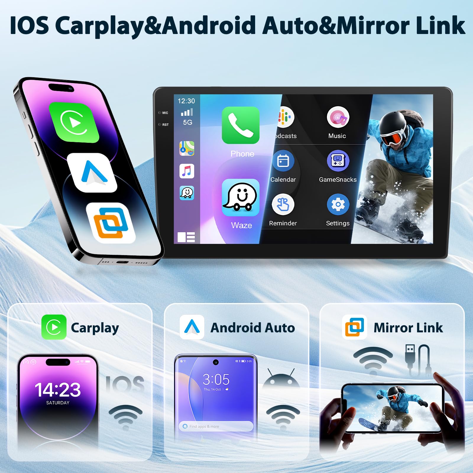 2 Din 4G+64G Autoradio 10'' 1280P Stereo Radio con Sistema Android 15, A-pple Carplay Android Auto GPS Bluetooth 5.0 WiFi FM/RDS 2USB supporto DAB+ OBD2